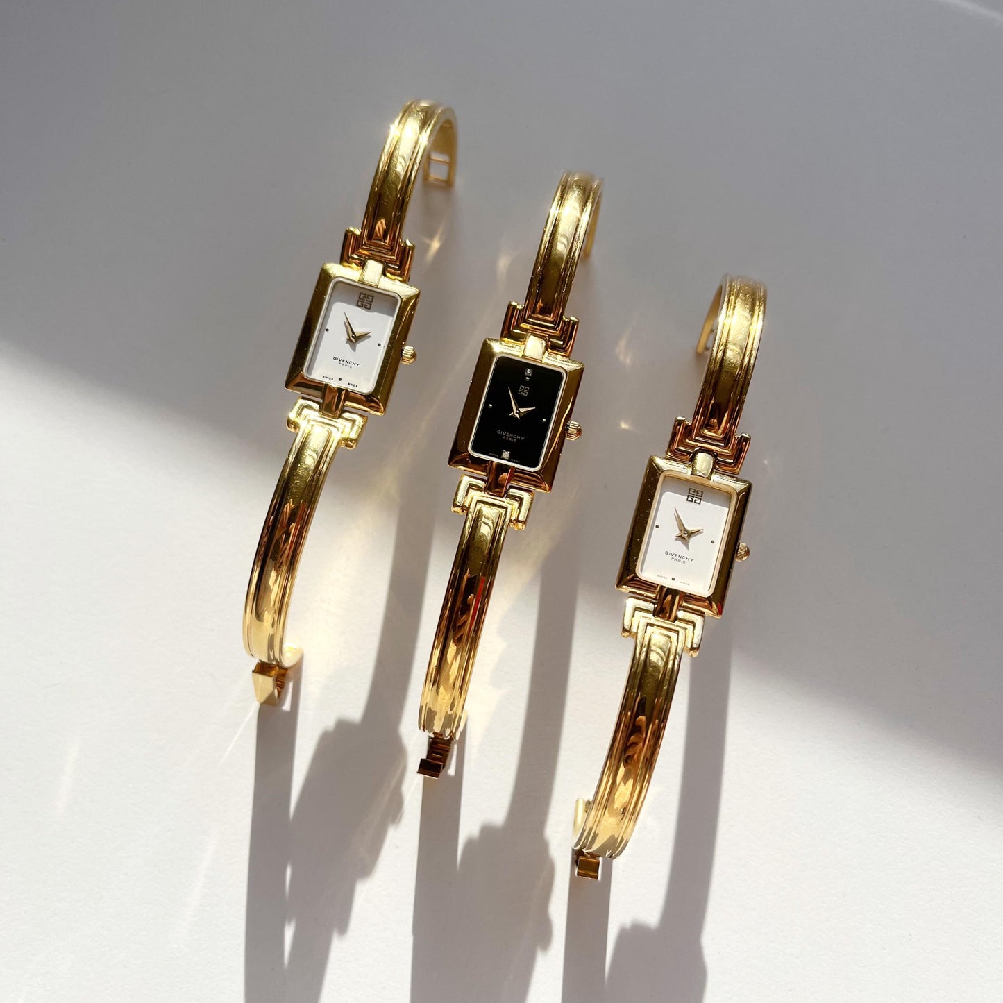 Vintage GIVENCHY Women’s Bangle Gold Watches: White / Balck / White Dial, Gift for Her 16cm
