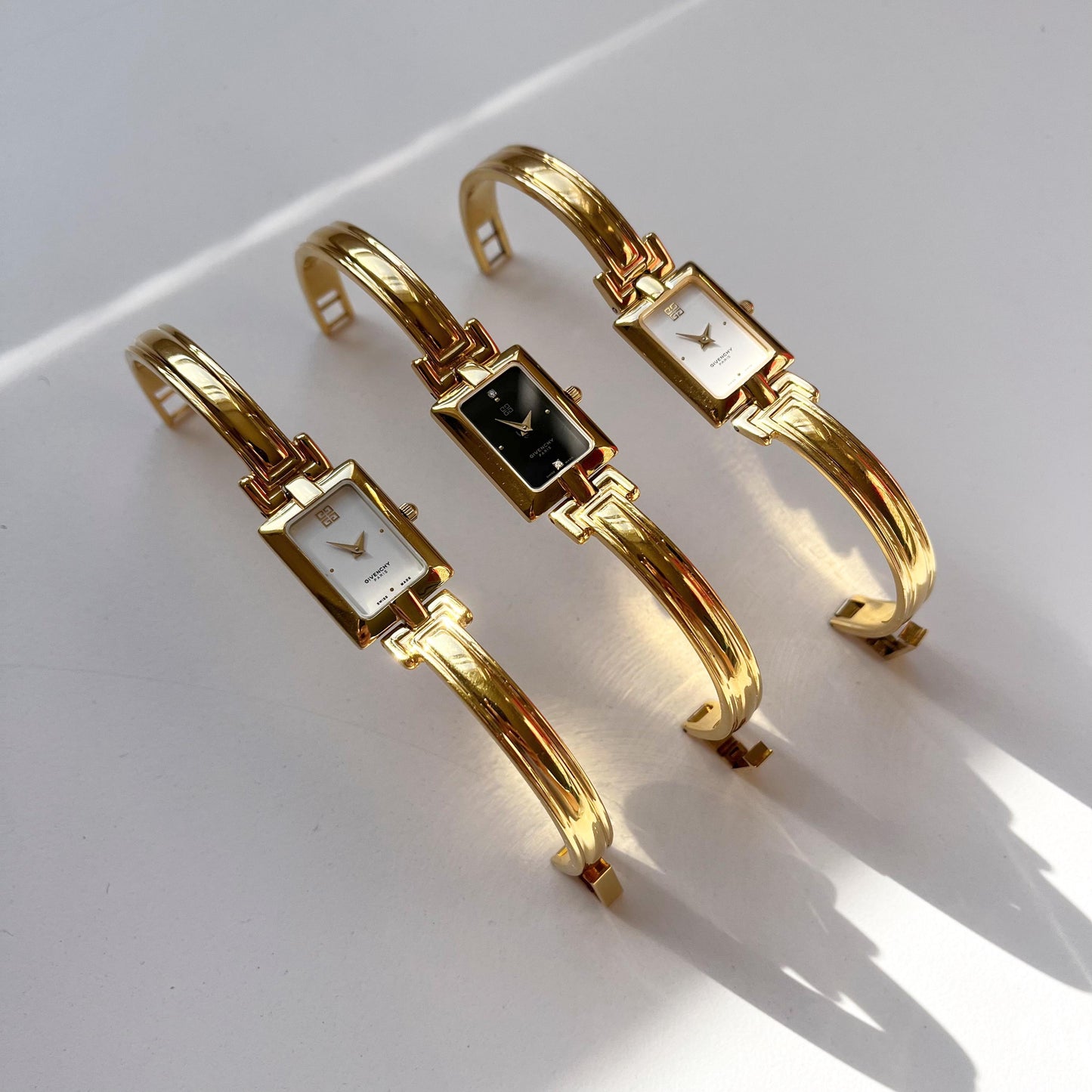 Vintage GIVENCHY Women’s Bangle Gold Watches: White / Balck / White Dial, Gift for Her 16cm