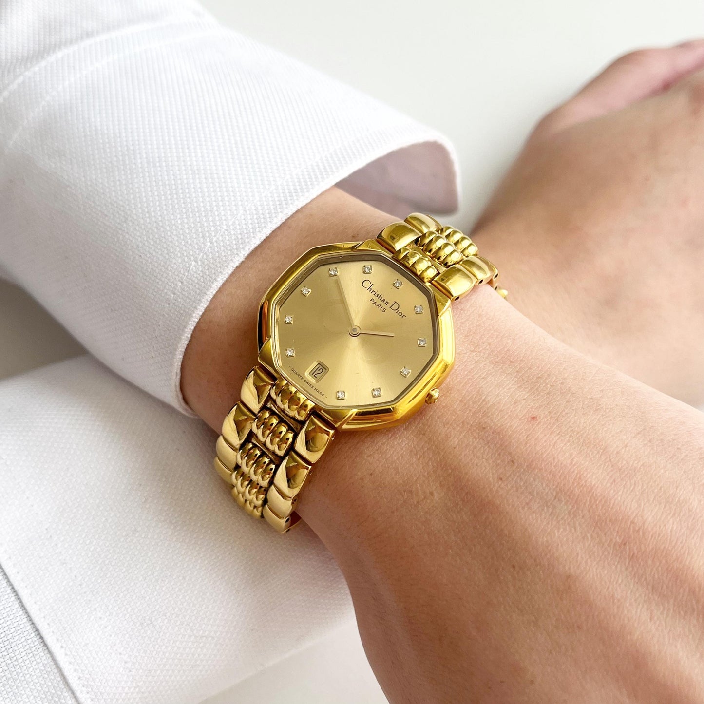 Christian Dior Vintage Womens Gold Watch, 12 stones Dial Watch, Gift for Her - 19cm