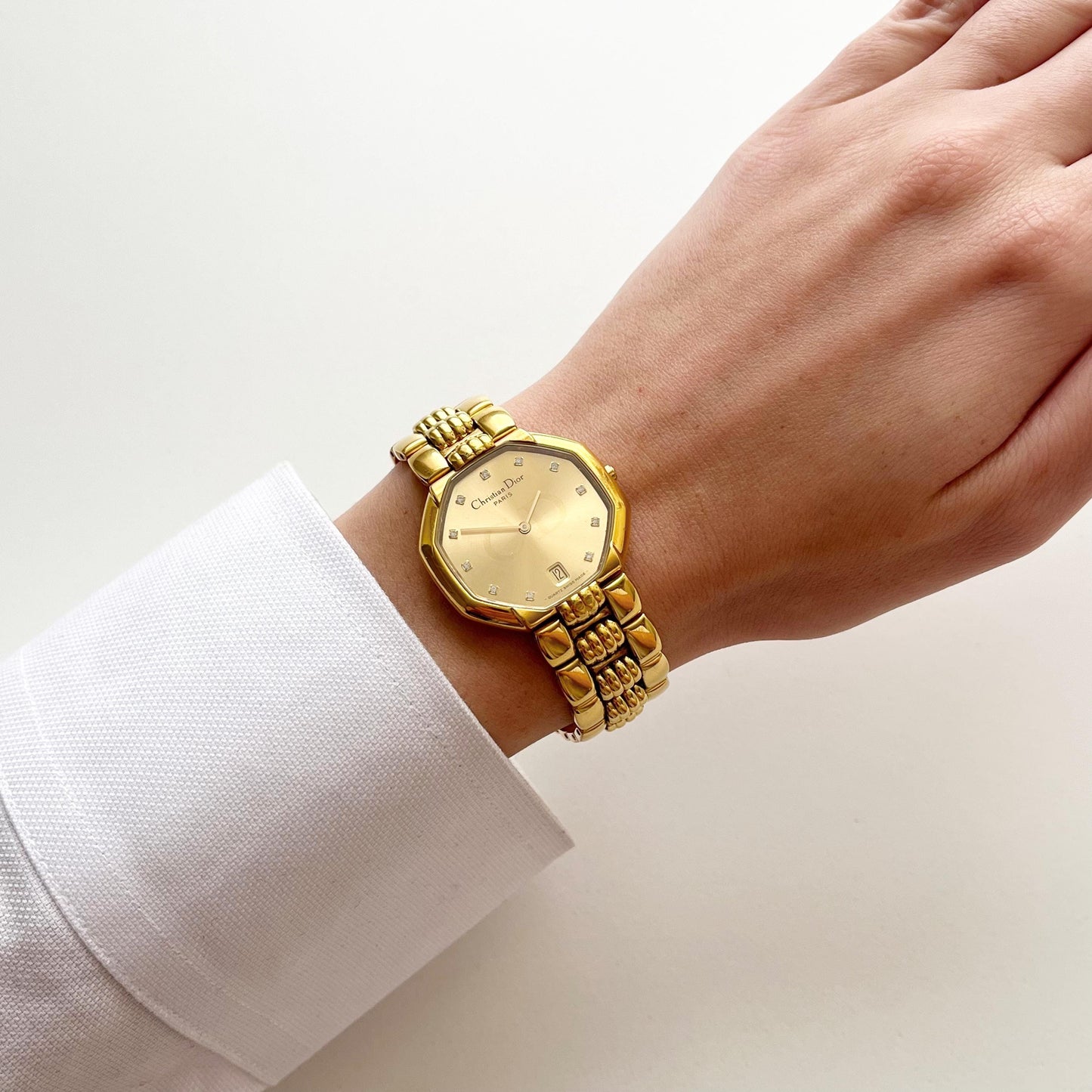 Christian Dior Vintage Womens Gold Watch, 12 stones Dial Watch, Gift for Her - 19cm