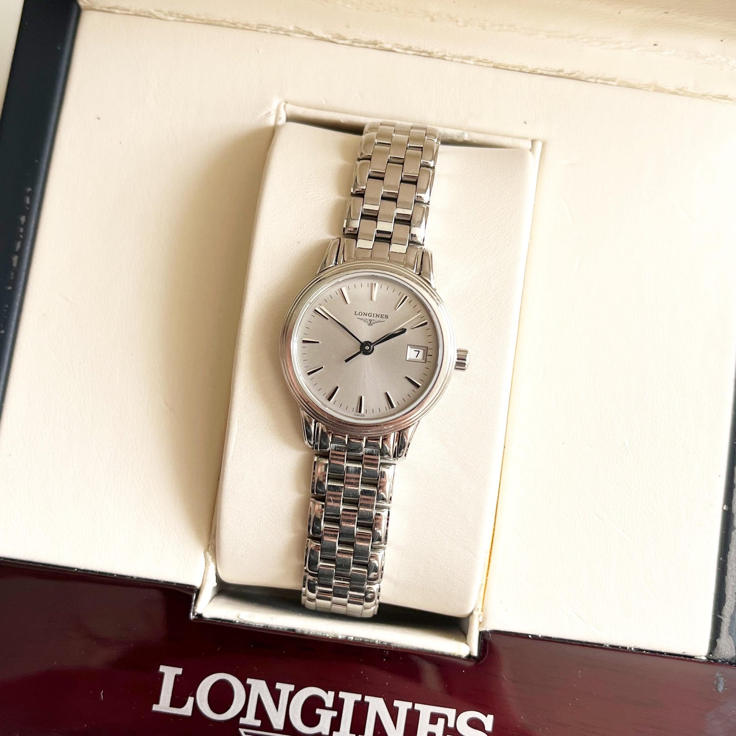 Longines Vintage Women’s Silver Watch, Date Watch, Boxed, Gift For Her - 18.5cm