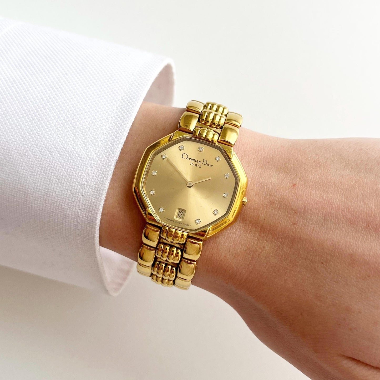 Christian Dior Vintage Womens Gold Watch, 12 stones Dial Watch, Gift for Her - 19cm