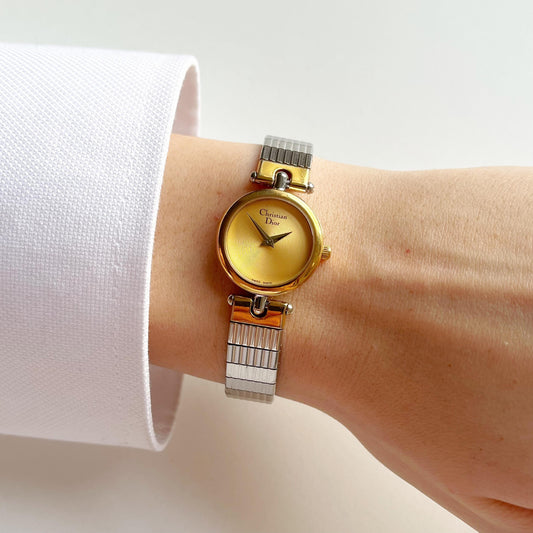 Christian Dior MINT TwoTone Vintage Watch, Gold Dial, Boxed, Gift for Her, 18cm