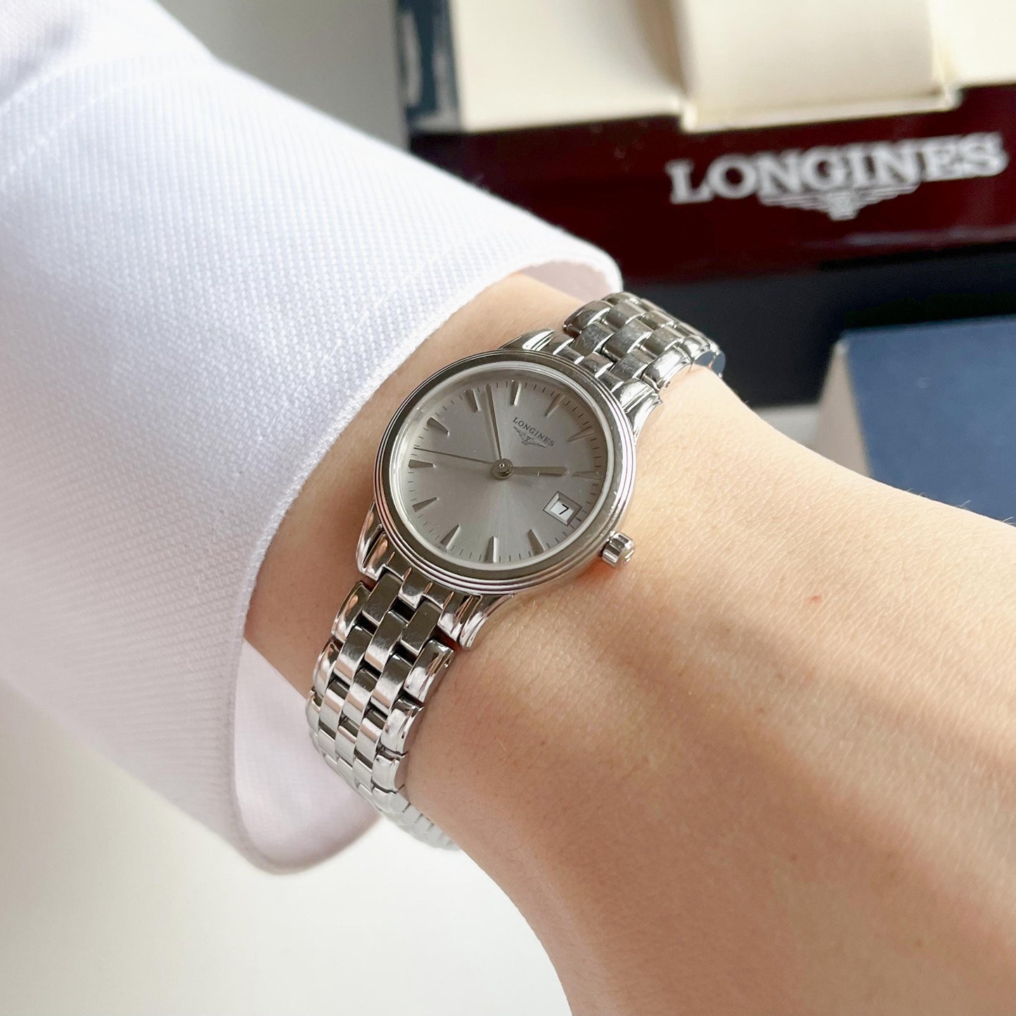 Longines Vintage Women’s Silver Watch, Date Watch, Boxed, Gift For Her - 18.5cm