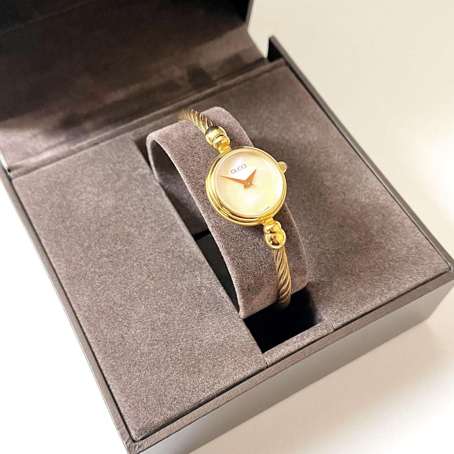 Gucci Vintage Women’s Bangle Gold Watch, Mother of Pearl Dial, Gift for Her