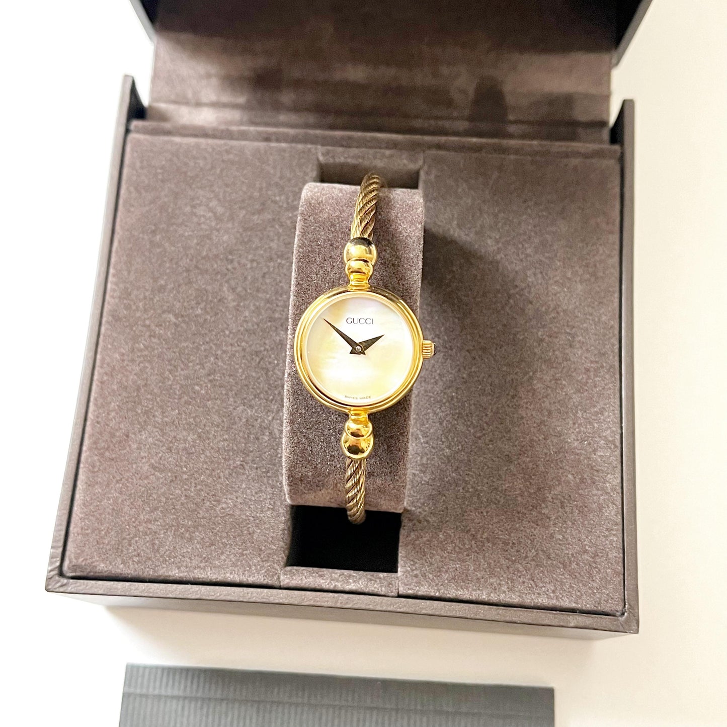 Gucci Vintage Women’s Bangle Gold Watch, Mother of Pearl Dial, Gift for Her