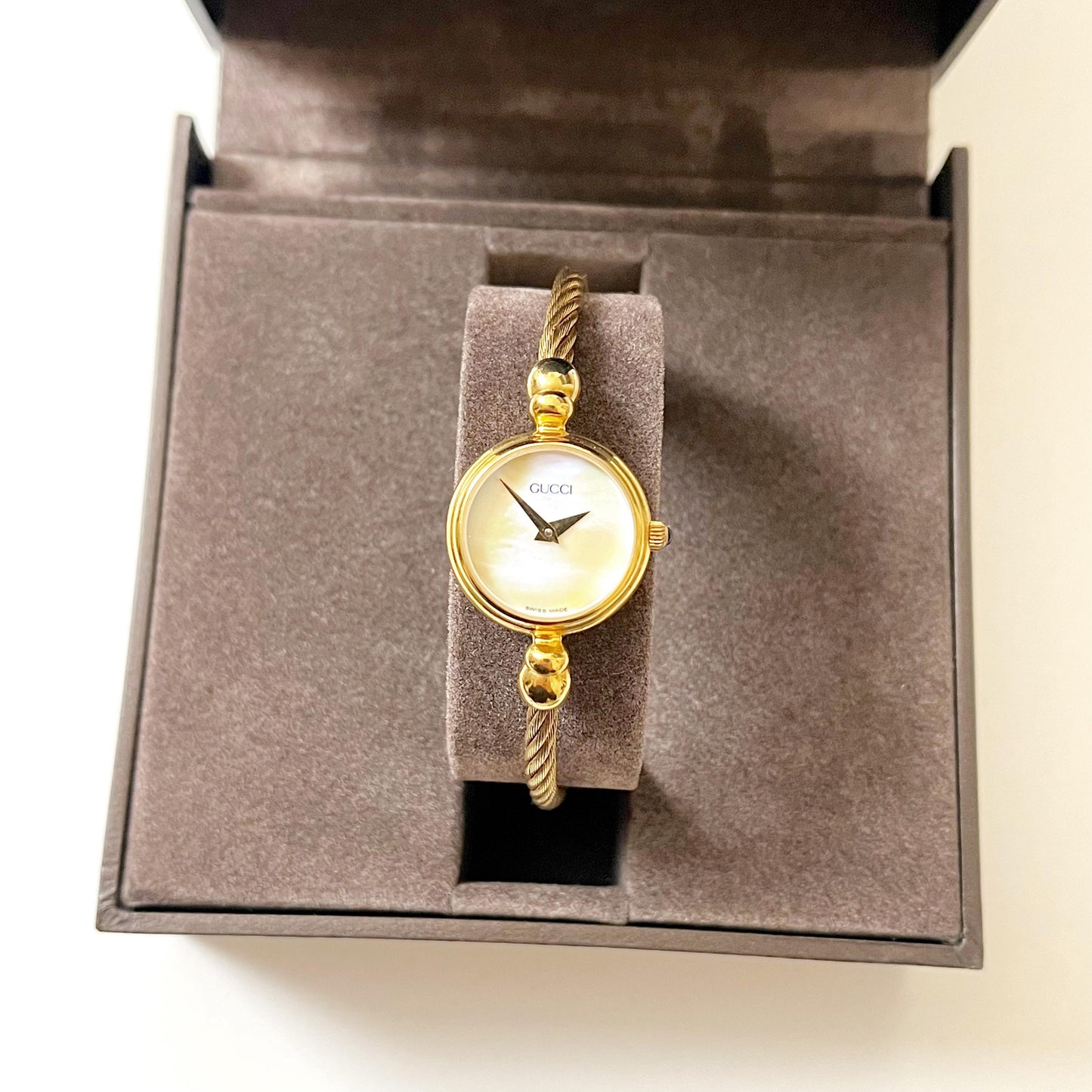 Gucci Vintage Women’s Bangle Gold Watch, Mother of Pearl Dial, Gift for Her