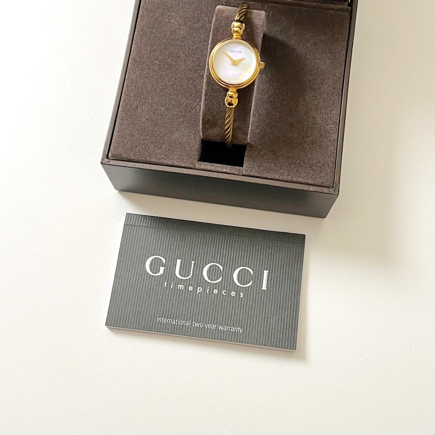 Gucci Vintage Women’s Bangle Gold Watch, Mother of Pearl Dial, Gift for Her