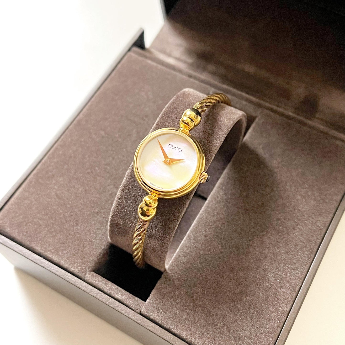 Gucci Vintage Women’s Bangle Gold Watch, Mother of Pearl Dial, Gift for Her