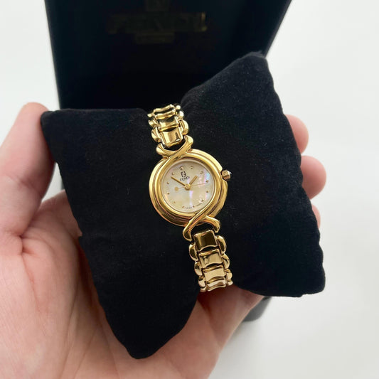 Fendi Vintage Gold Women’s Watch, Mother of Pearl Dial, Boxed, Gift for Her, 17.5vm