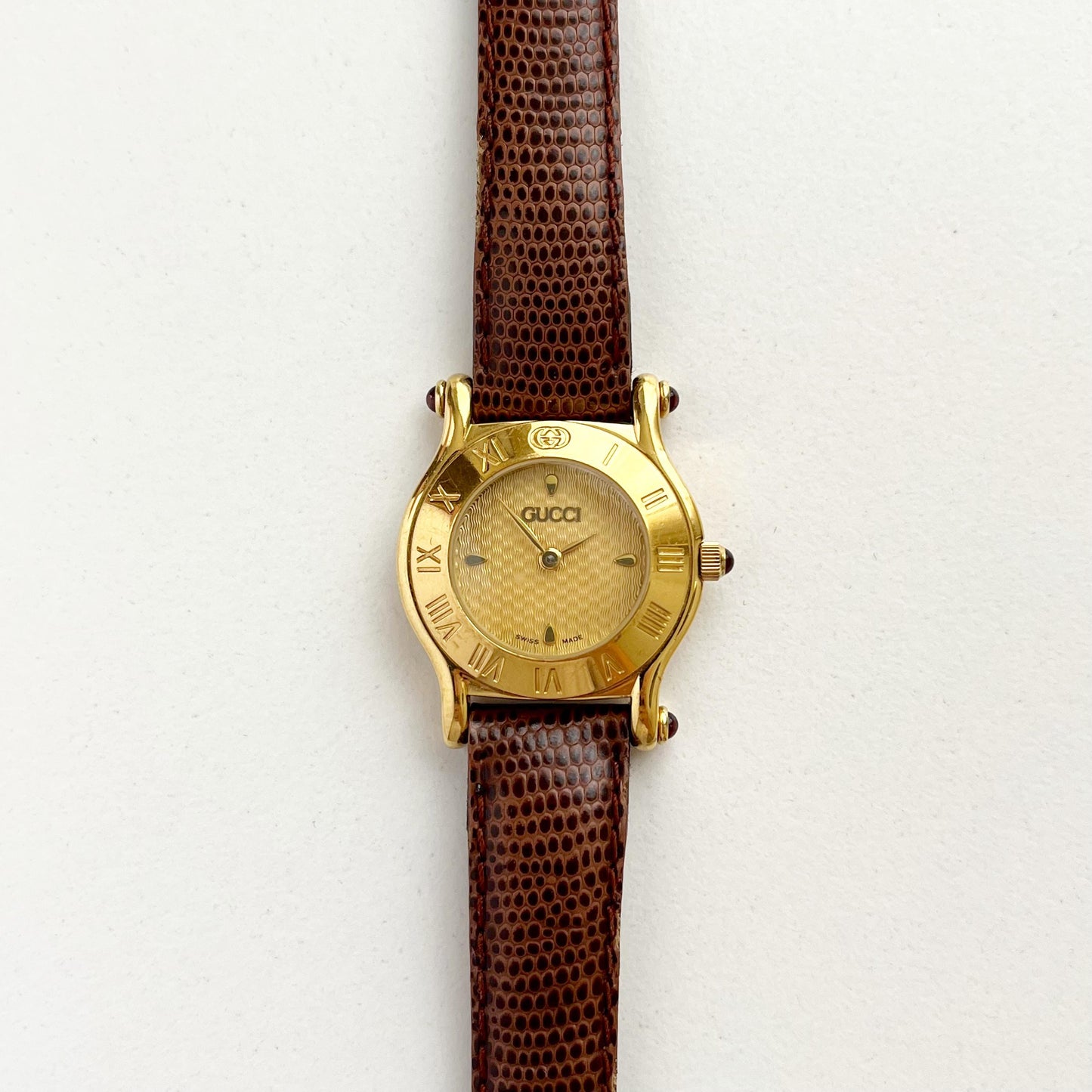 Vintage Gucci Gold Watch, Brown Band, Boxed, Gift for Her, Full Set