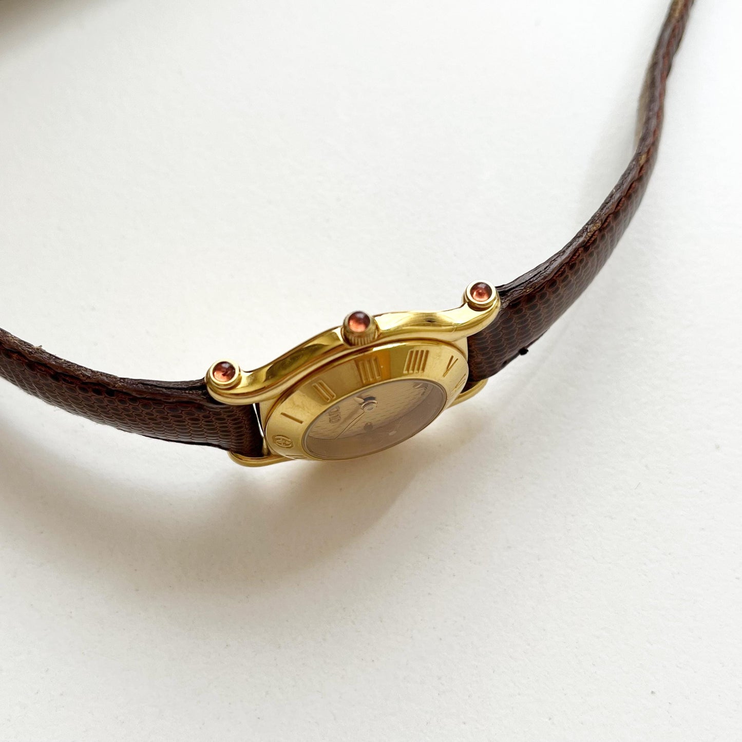 Vintage Gucci Gold Watch, Brown Band, Boxed, Gift for Her, Full Set