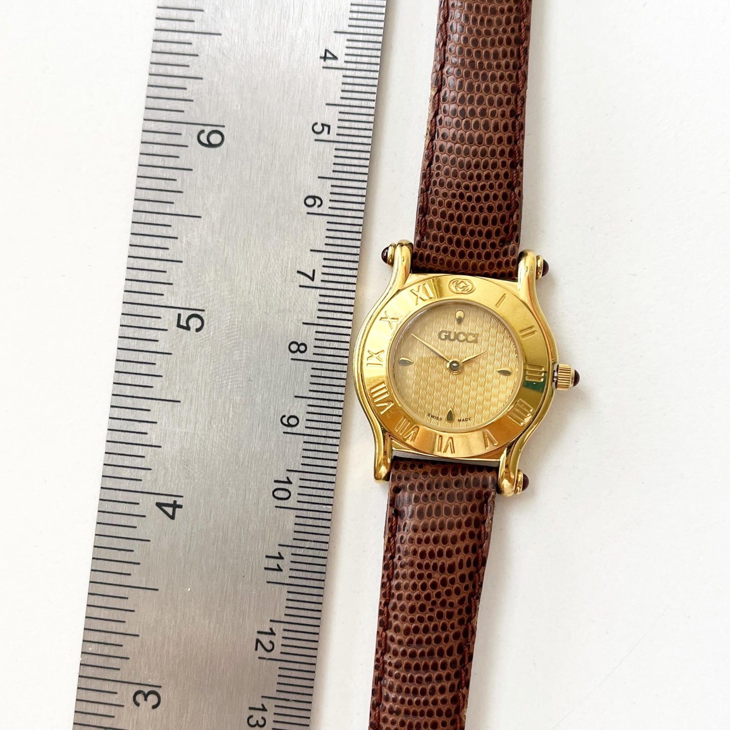 Vintage Gucci Gold Watch, Brown Band, Boxed, Gift for Her, Full Set