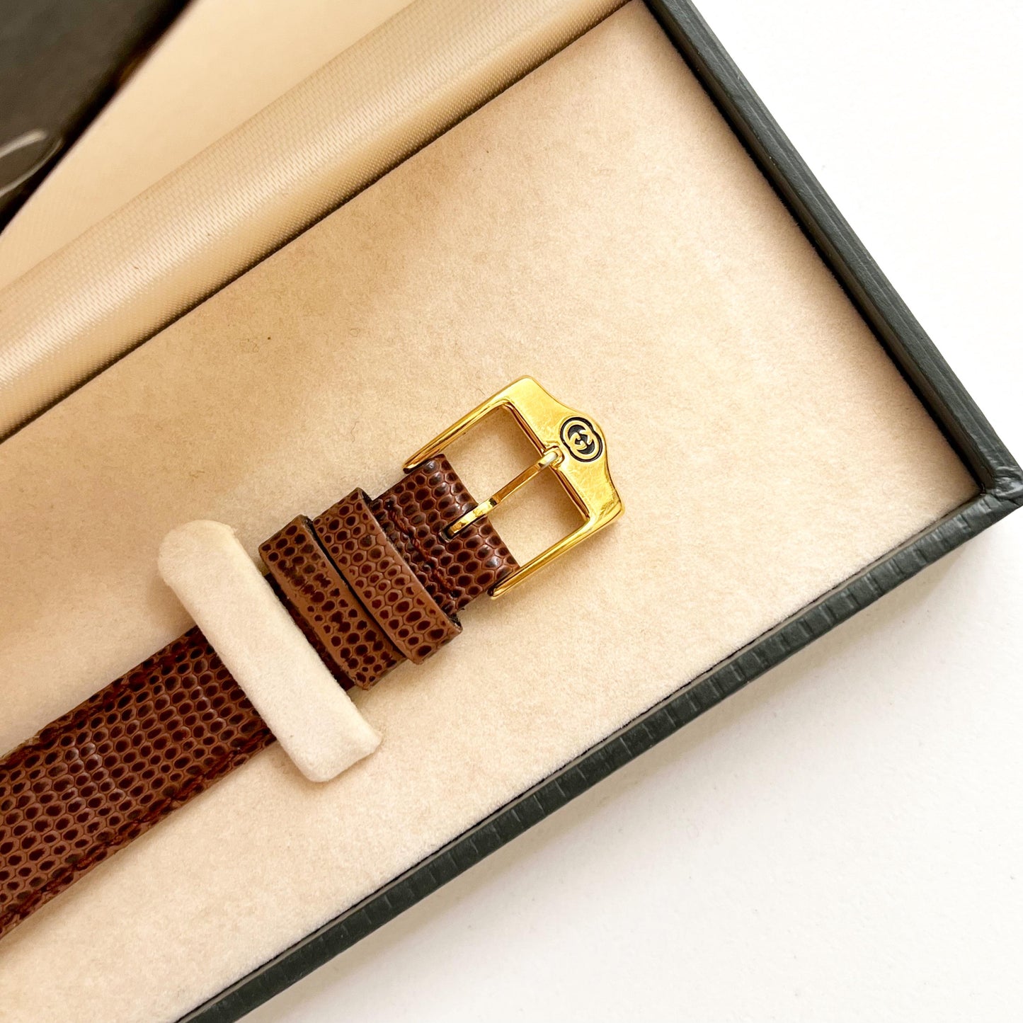 Vintage Gucci Gold Watch, Brown Band, Boxed, Gift for Her, Full Set