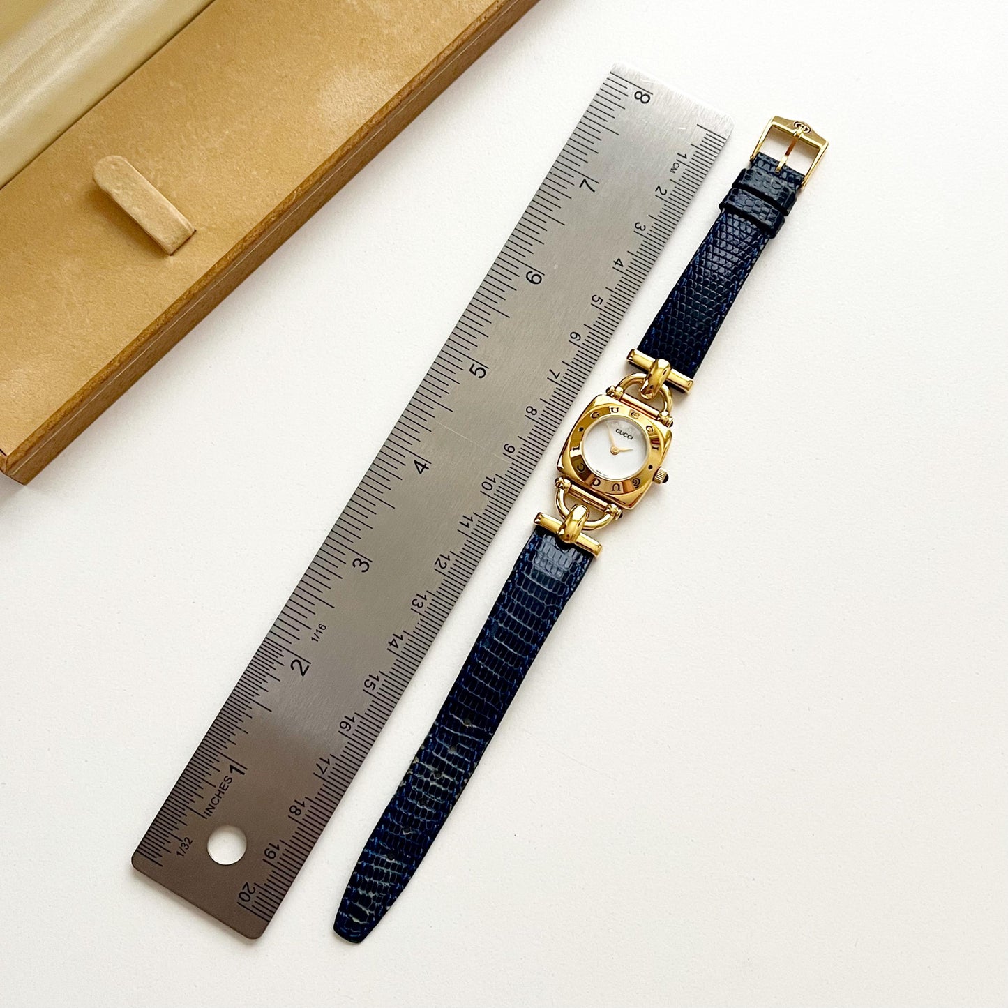 MINT - Vintage Gucci Women’s Watch, Full Set, Gold Watch, Leather Band, Gift for Her