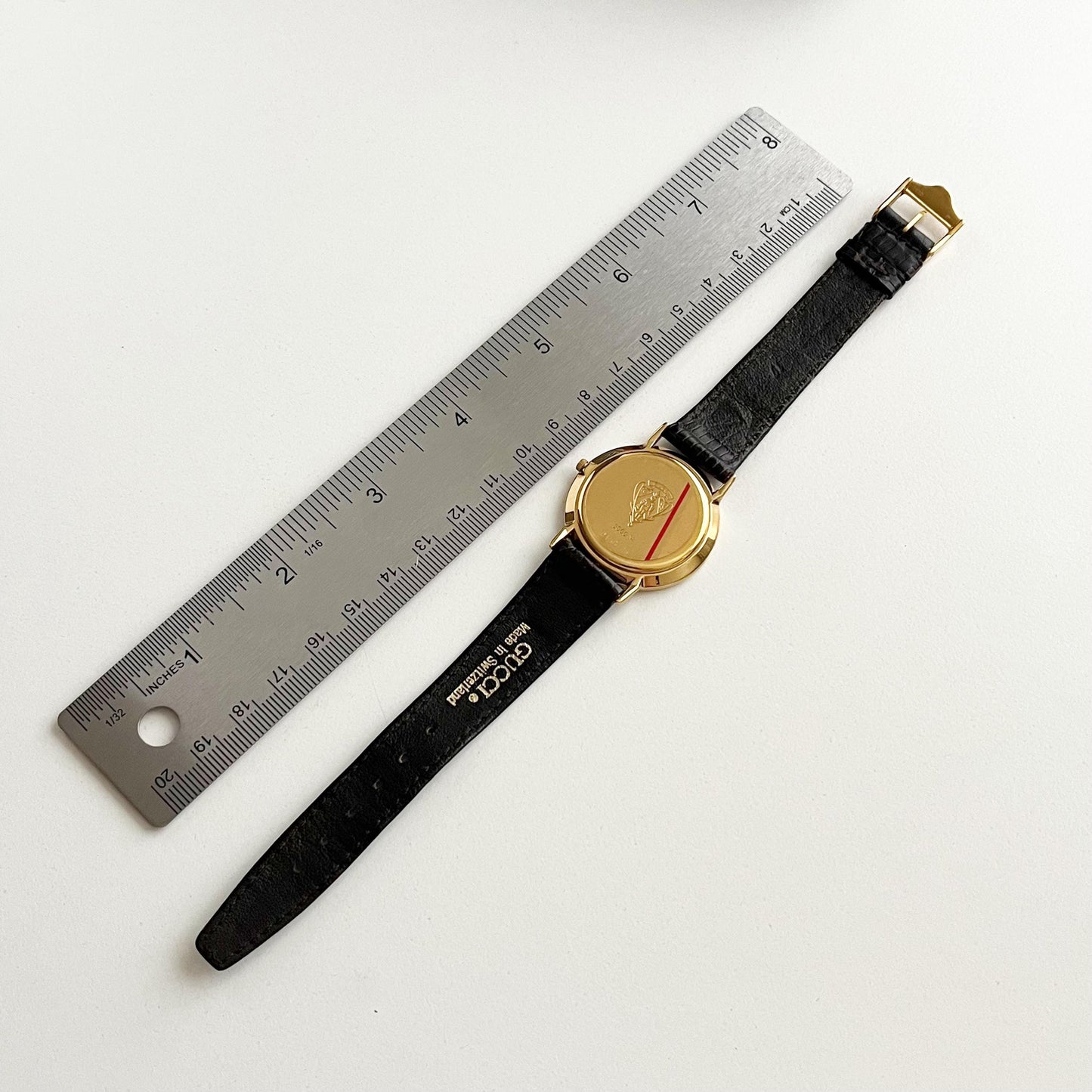 Vintage Gucci Women’s Watch, Gold Dial, Leather Band, Boxed, Gift for Her