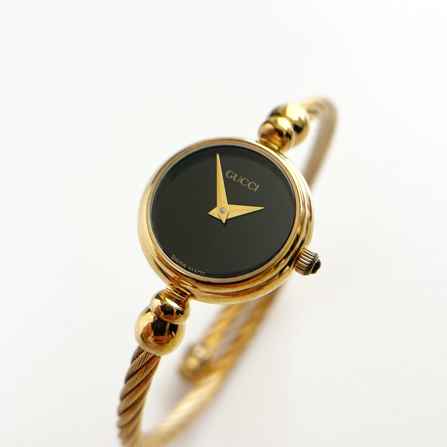 Gucci Women’s Vintage Watch, Black Dial, Bangle Gold Watch, Gift for Her