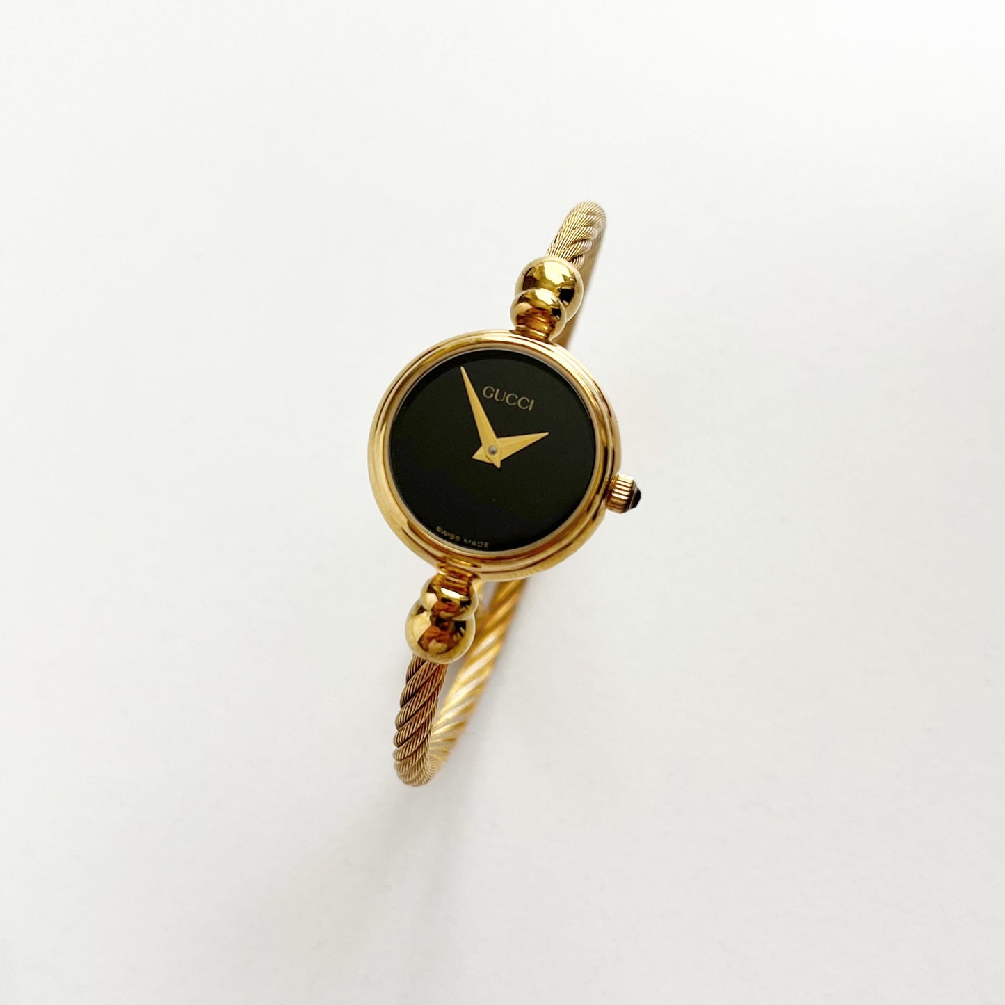Gucci Women’s Vintage Watch, Black Dial, Bangle Gold Watch, Gift for Her