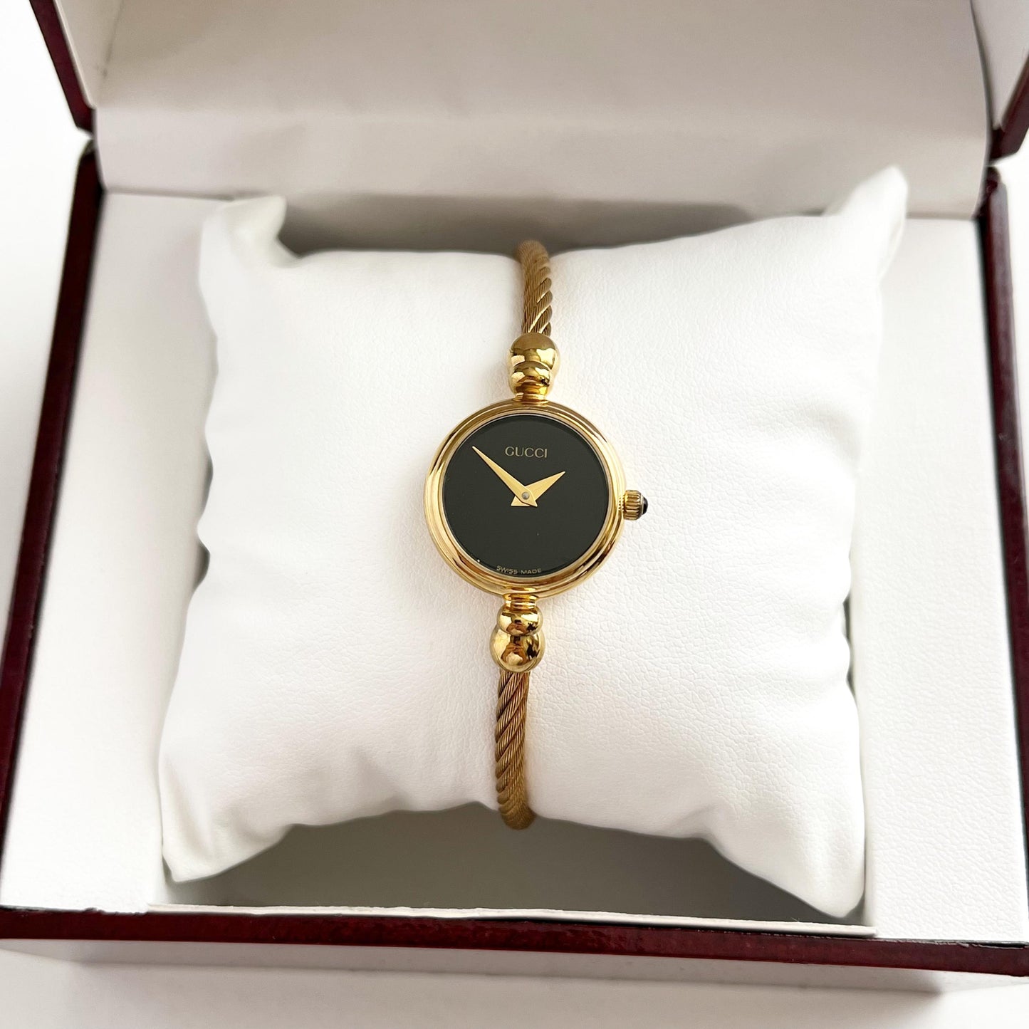 Gucci Women’s Vintage Watch, Black Dial, Bangle Gold Watch, Gift for Her
