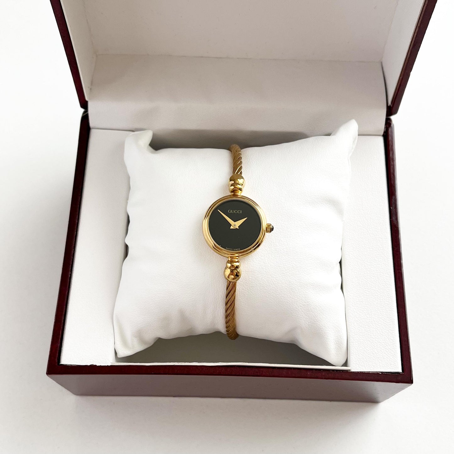 Gucci Women’s Vintage Watch, Black Dial, Bangle Gold Watch, Gift for Her