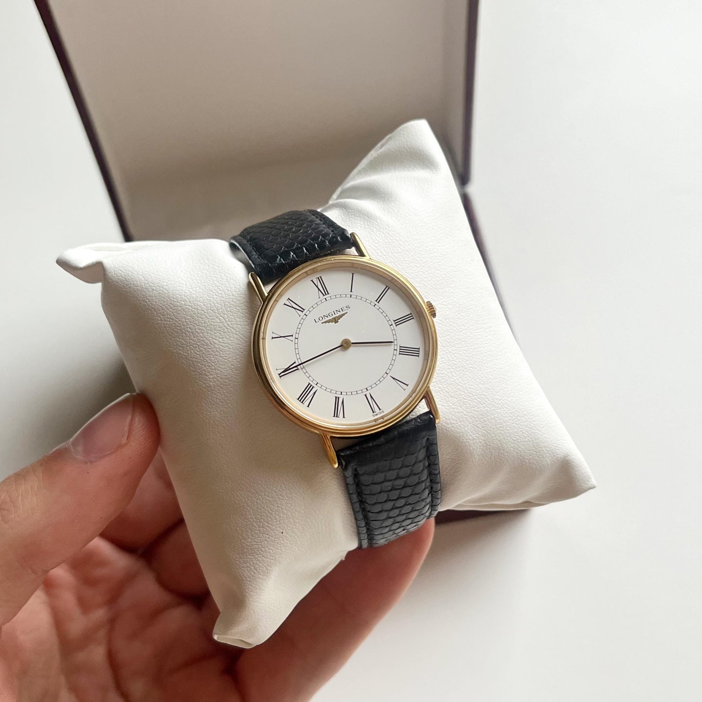 Longines Men’s Classic Watch, Authentic Leather Band, White Face, Quartz Movement