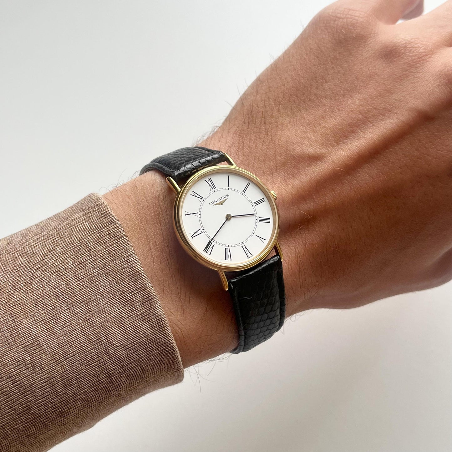 Longines Men’s Classic Watch, Authentic Leather Band, White Face, Quartz Movement