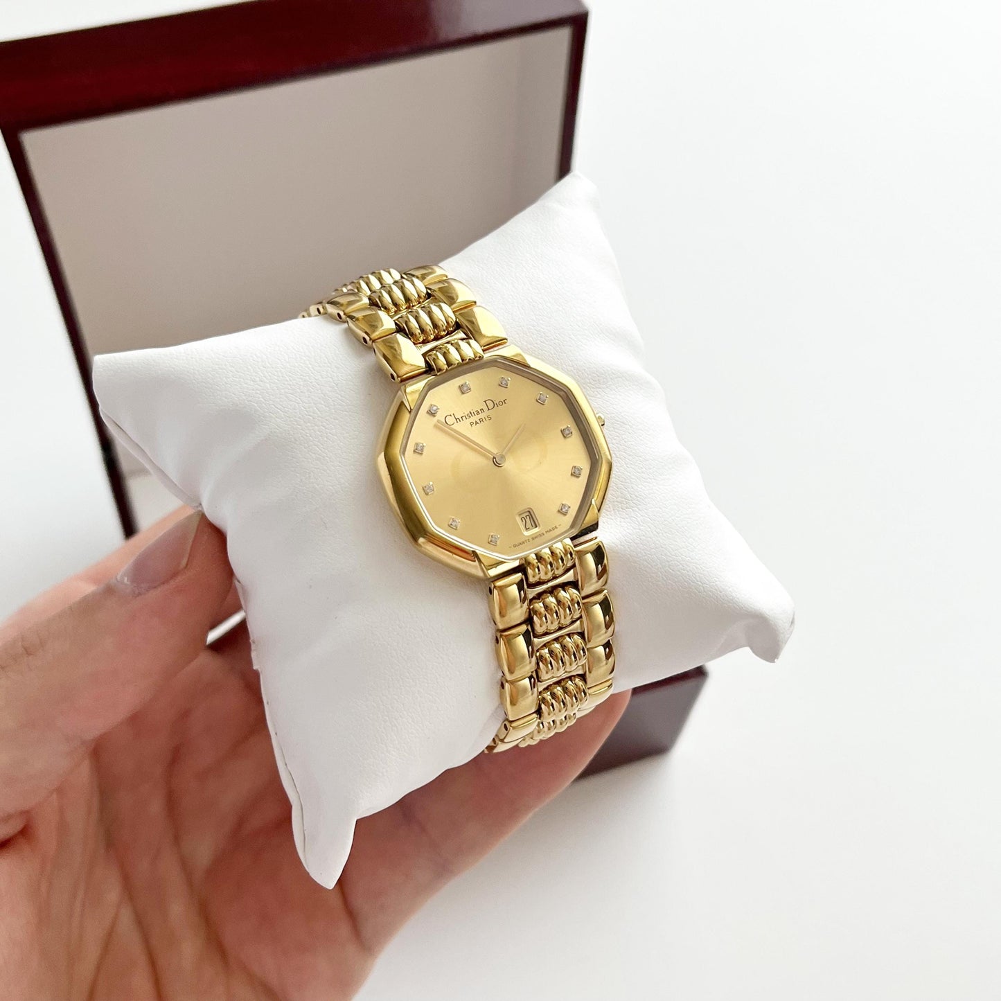 Christian Dior Vintage Womens Gold Watch, 12 stones Dial Watch, Gift for Her - 19cm