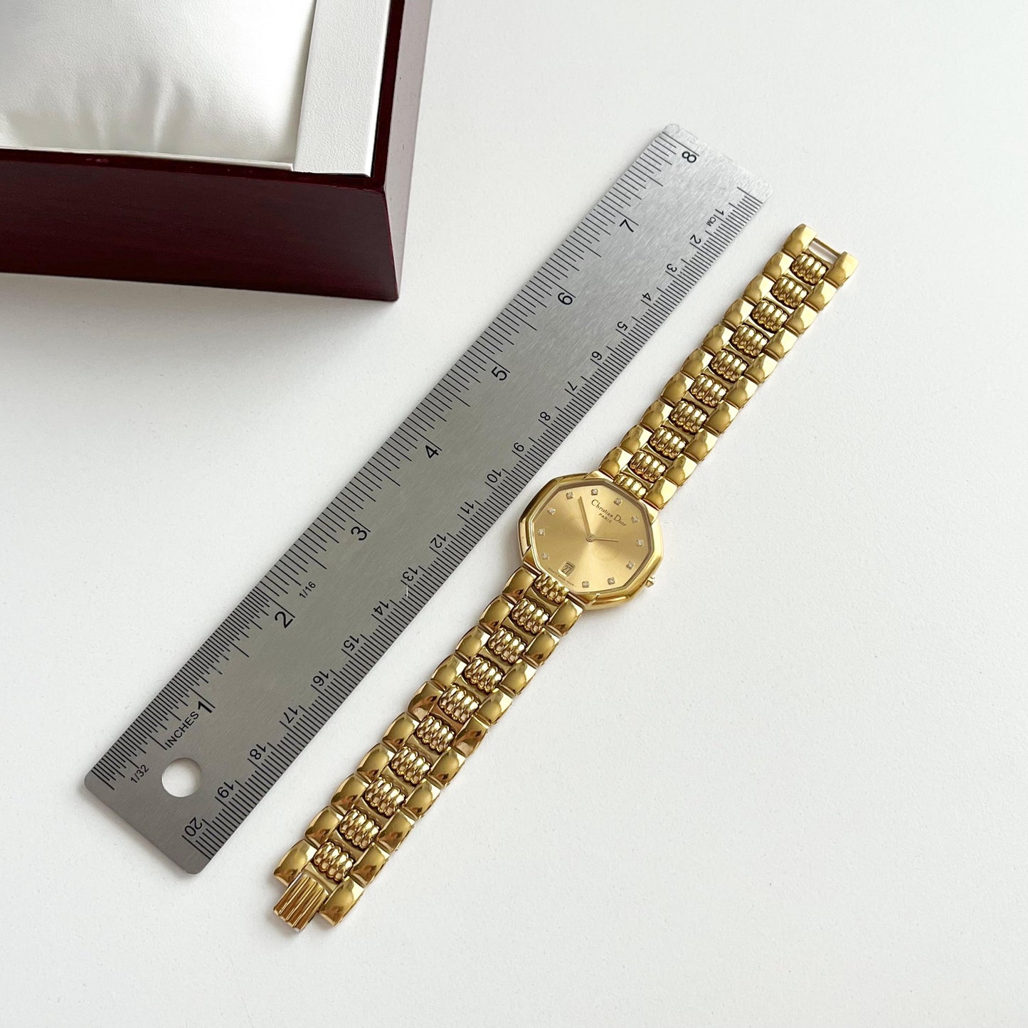 Christian Dior Vintage Womens Gold Watch, 12 stones Dial Watch, Gift for Her - 19cm