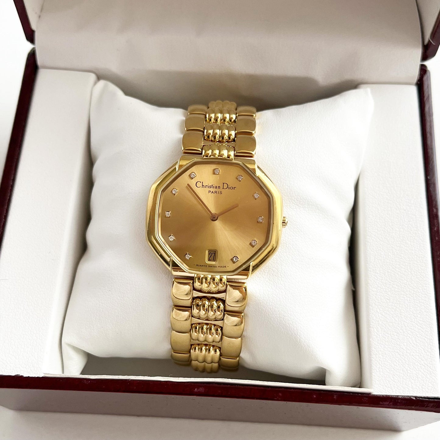 Christian Dior Vintage Womens Gold Watch, 12 stones Dial Watch, Gift for Her - 19cm
