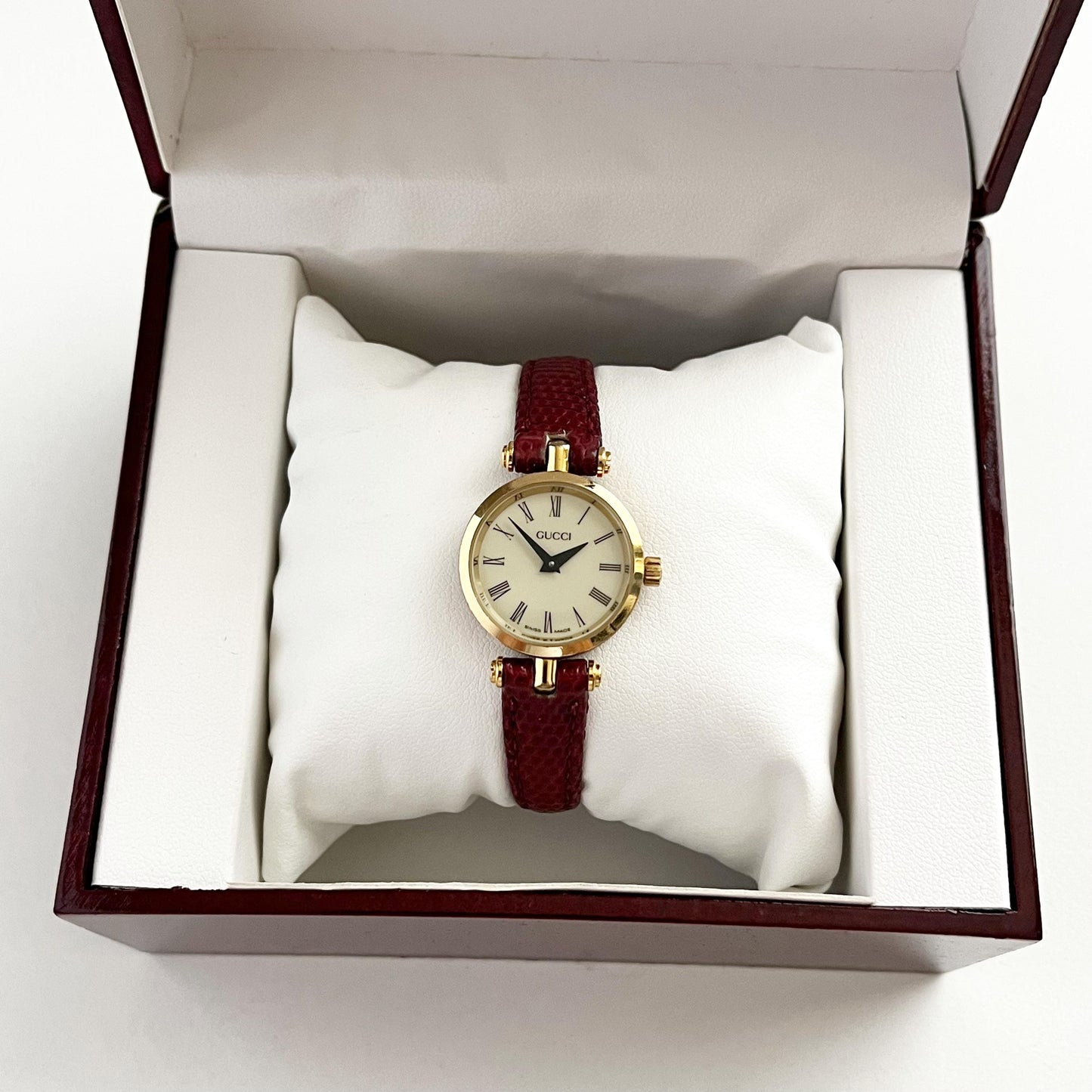 Gucci Vintage Women’s Watch, White Dial, Red Band, Gift For Her, Boxed