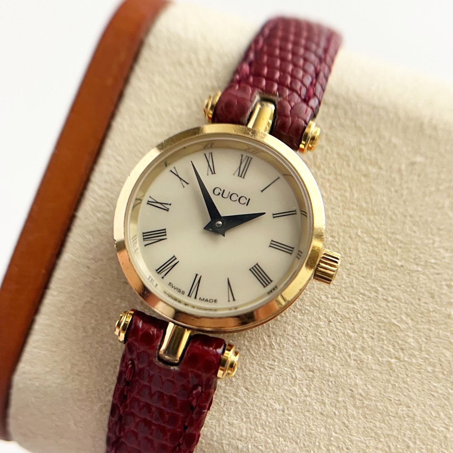 Gucci Vintage Women’s Watch, White Dial, Red Band, Gift For Her, Boxed