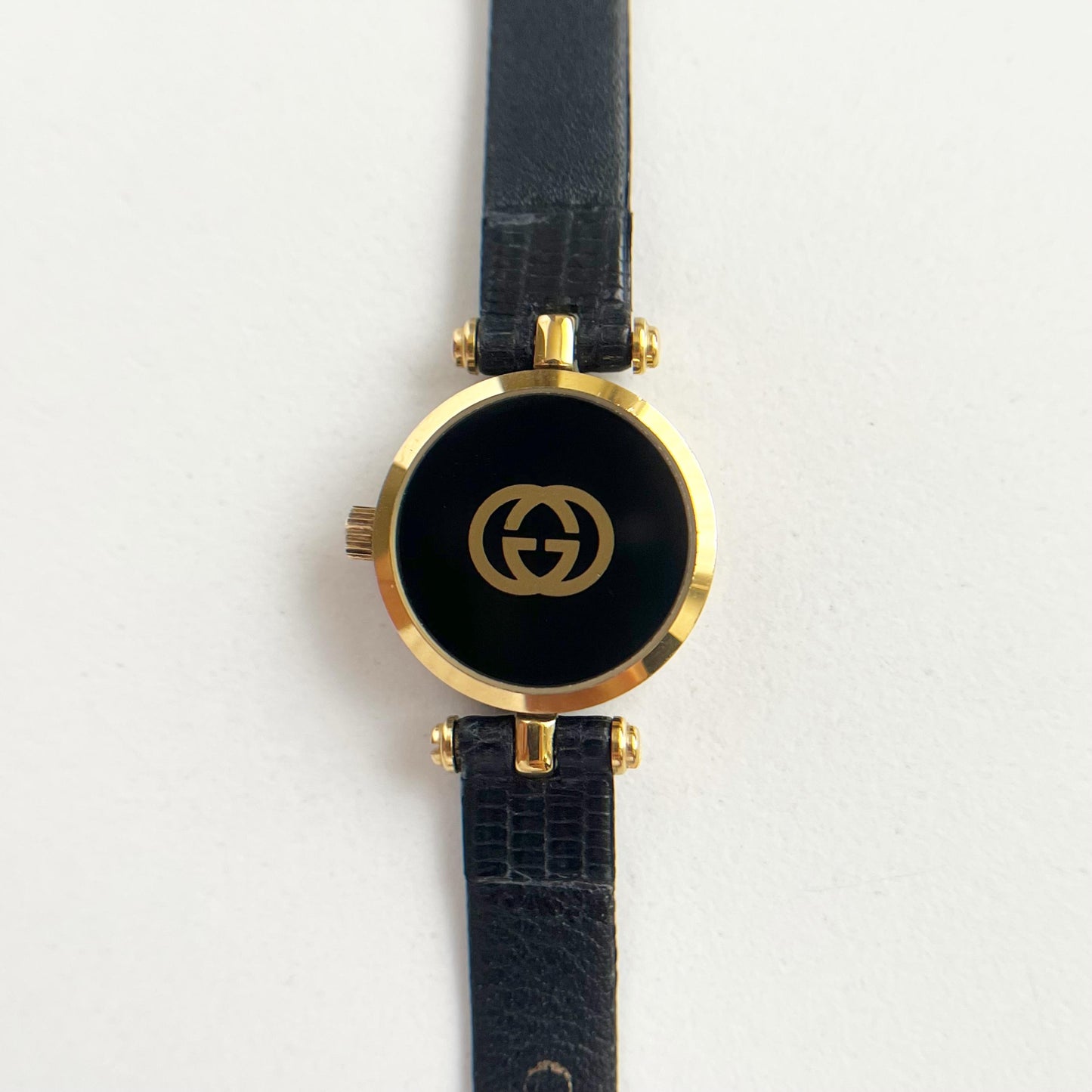 Gucci Vintage Women’s Gold Watch, Black Dial, Balck Band, Gift For Her, Boxed