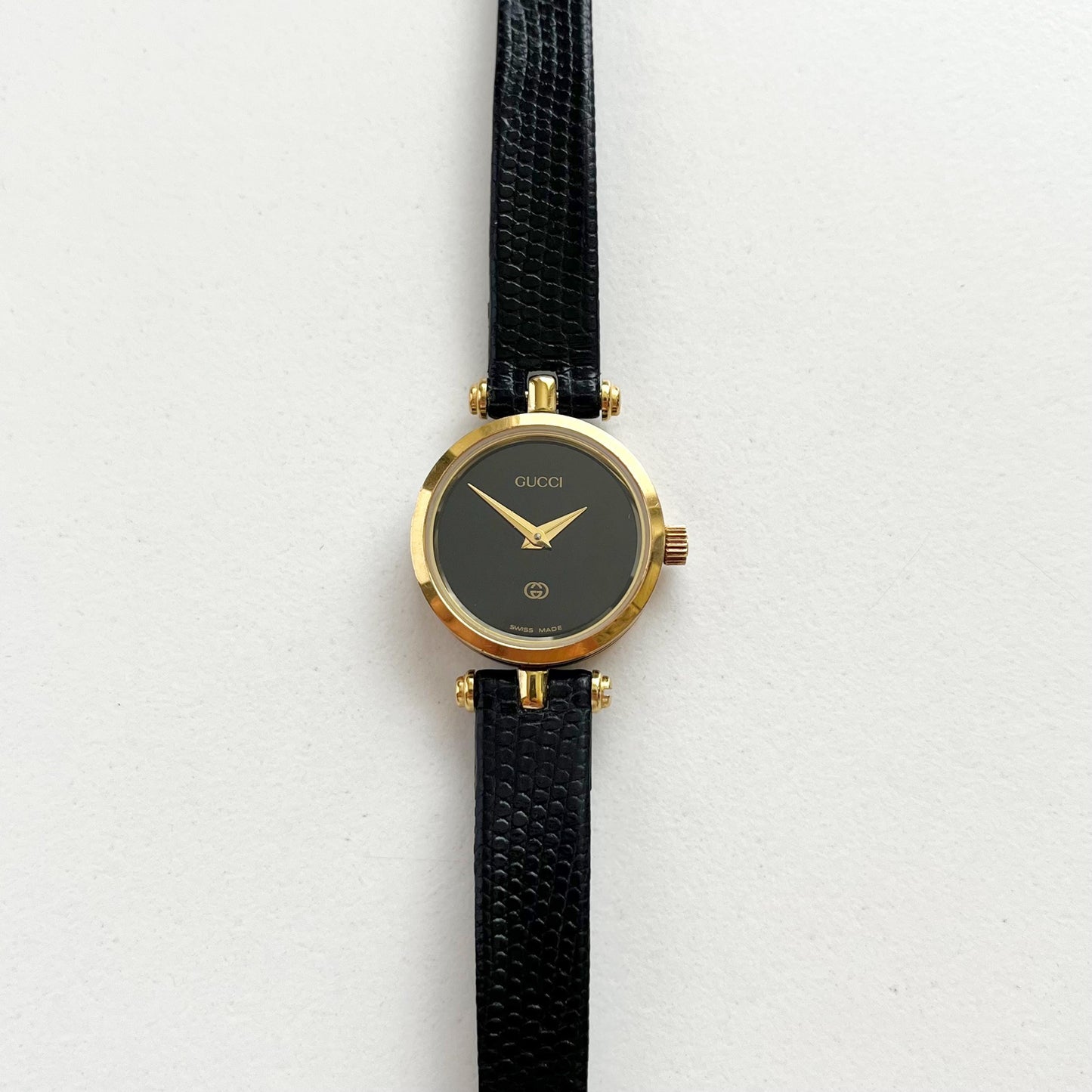 Gucci Vintage Women’s Gold Watch, Black Dial, Balck Band, Gift For Her, Boxed