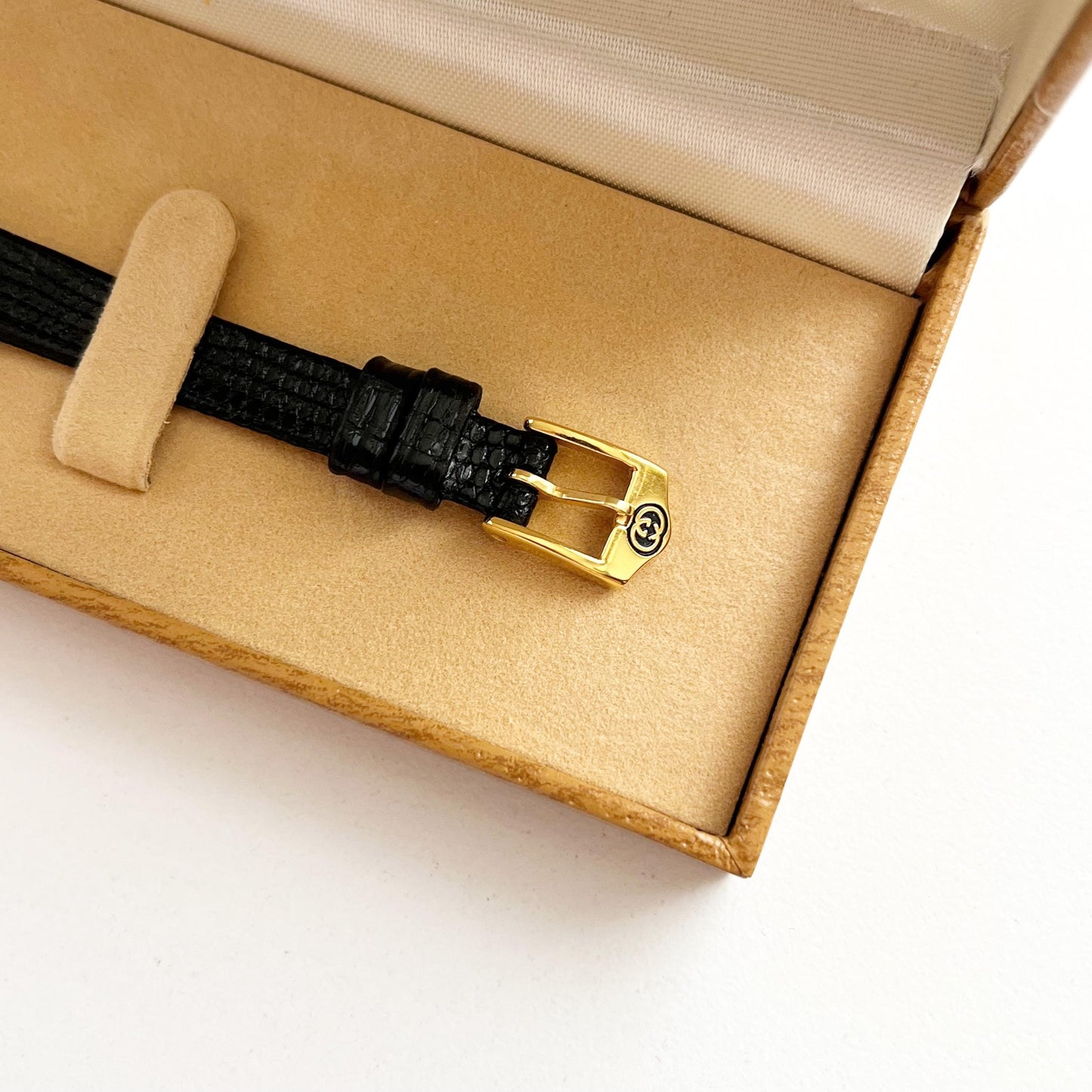 Gucci Vintage Women’s Gold Watch, Black Dial, Balck Band, Gift For Her, Boxed