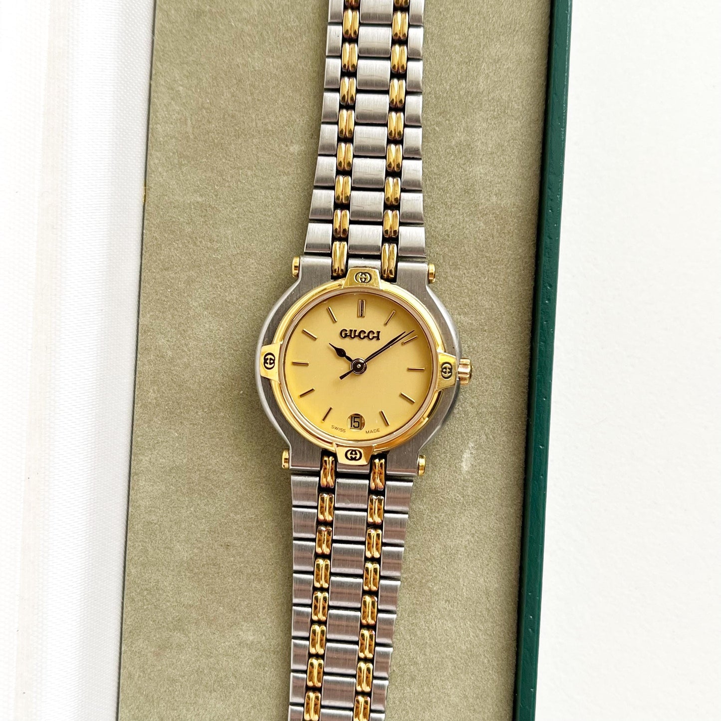Vintage Gucci Women’s Watch, Boxed TwoTone Gucci, Gift For Her - 14.5cm