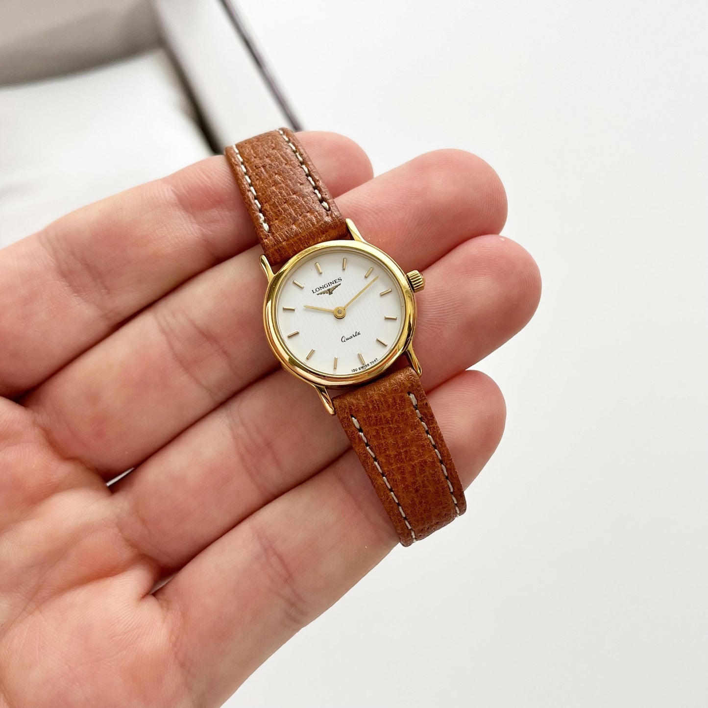 Longines Women’s Gold Vintage Watch, Brown Leather Band, Boxed, Gift for Her