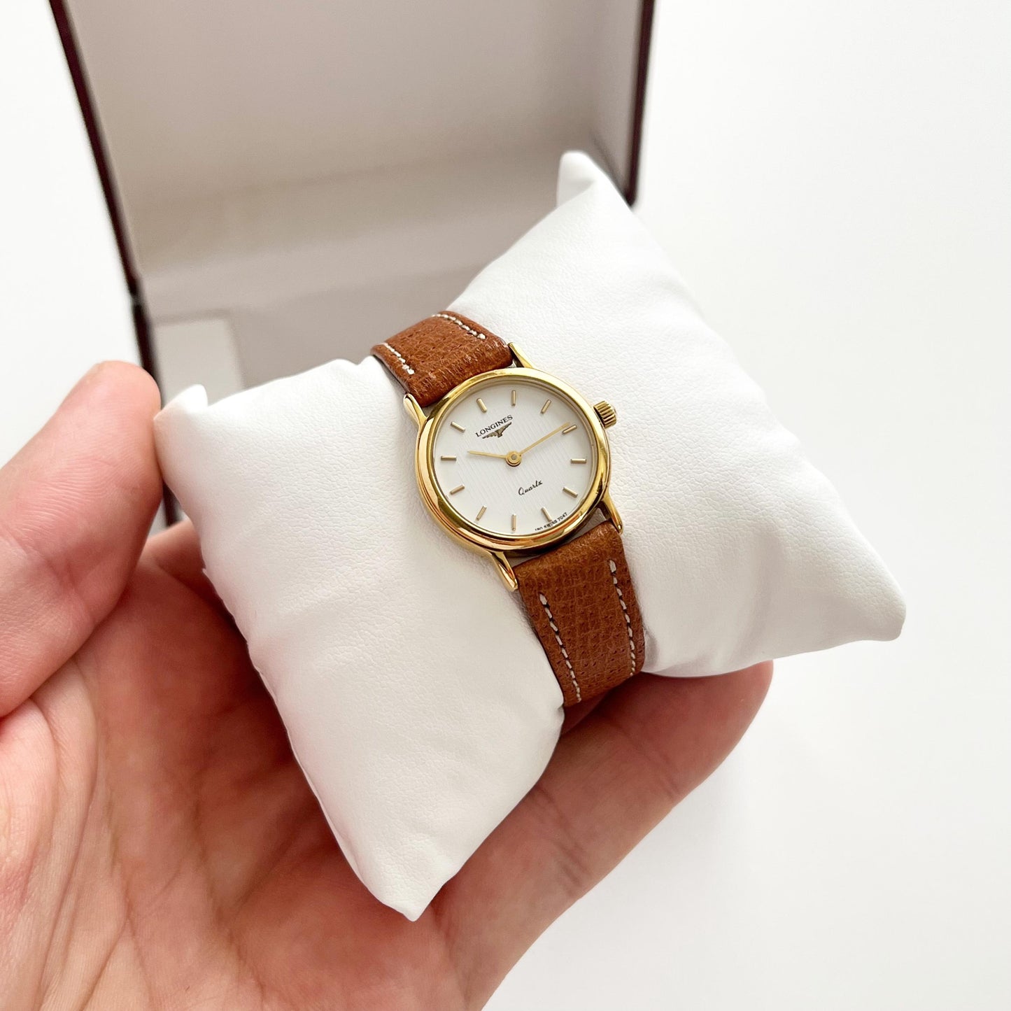 Longines Women’s Gold Vintage Watch, Brown Leather Band, Boxed, Gift for Her
