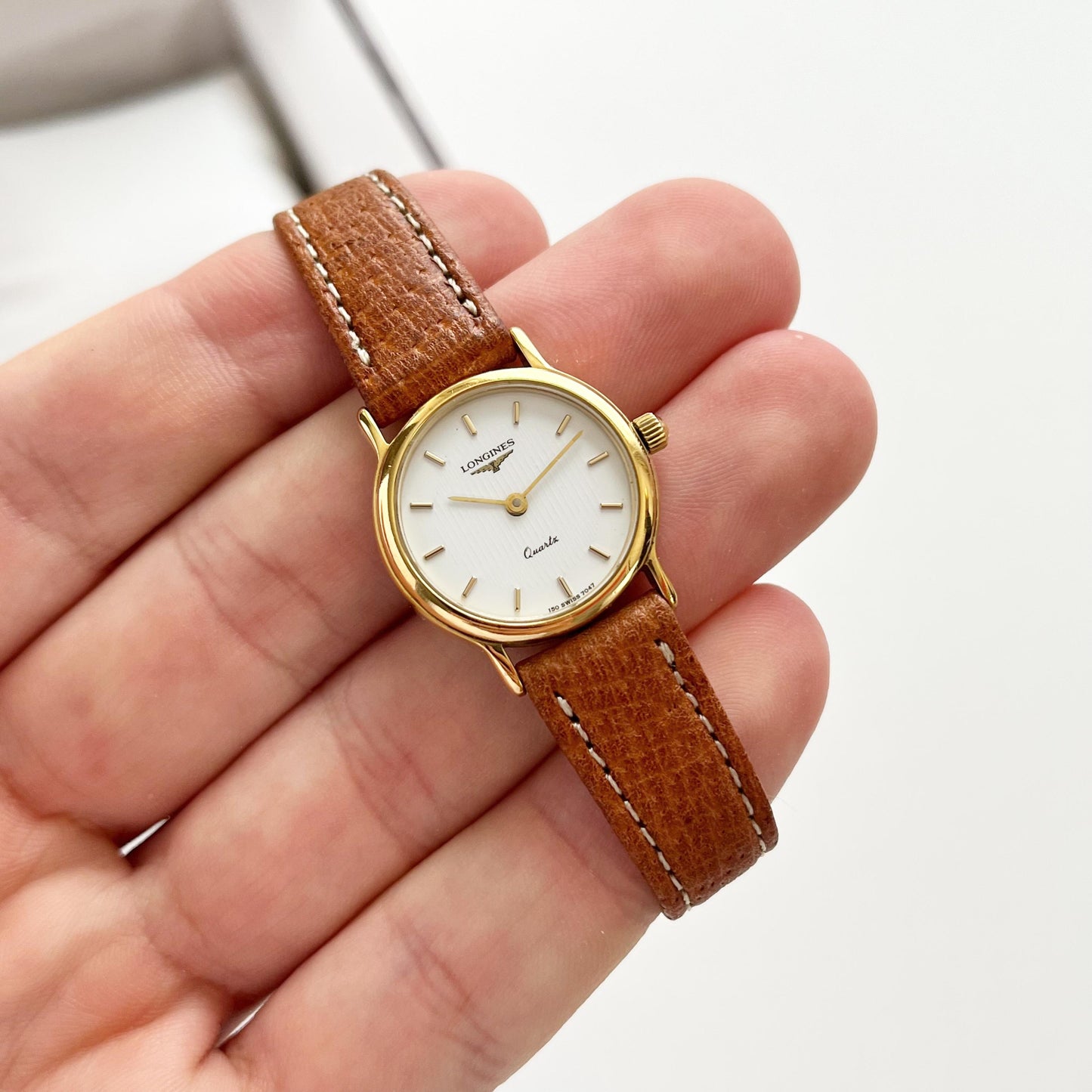 Longines Women’s Gold Vintage Watch, Brown Leather Band, Boxed, Gift for Her