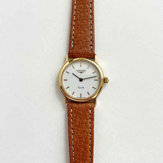 Longines Women’s Gold Vintage Watch, Brown Leather Band, Boxed, Gift for Her