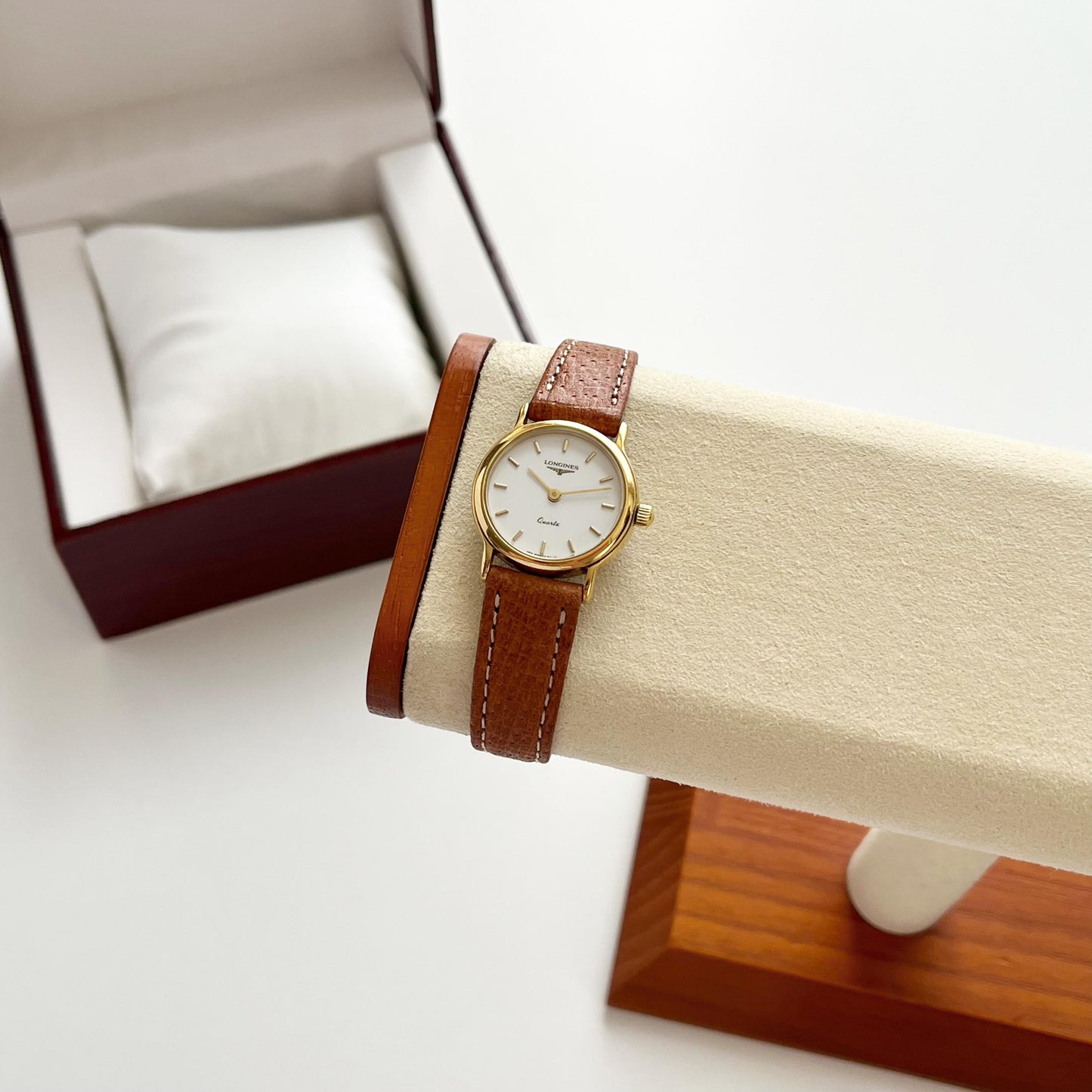 Longines Women’s Gold Vintage Watch, Brown Leather Band, Boxed, Gift for Her
