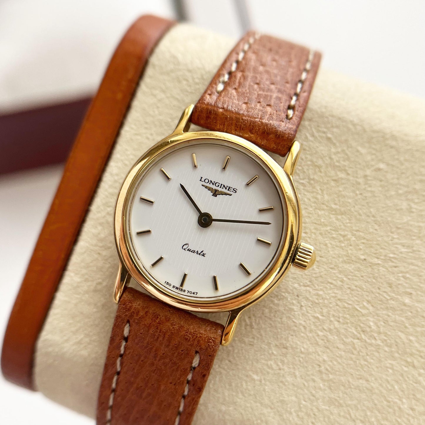 Longines Women’s Gold Vintage Watch, Brown Leather Band, Boxed, Gift for Her