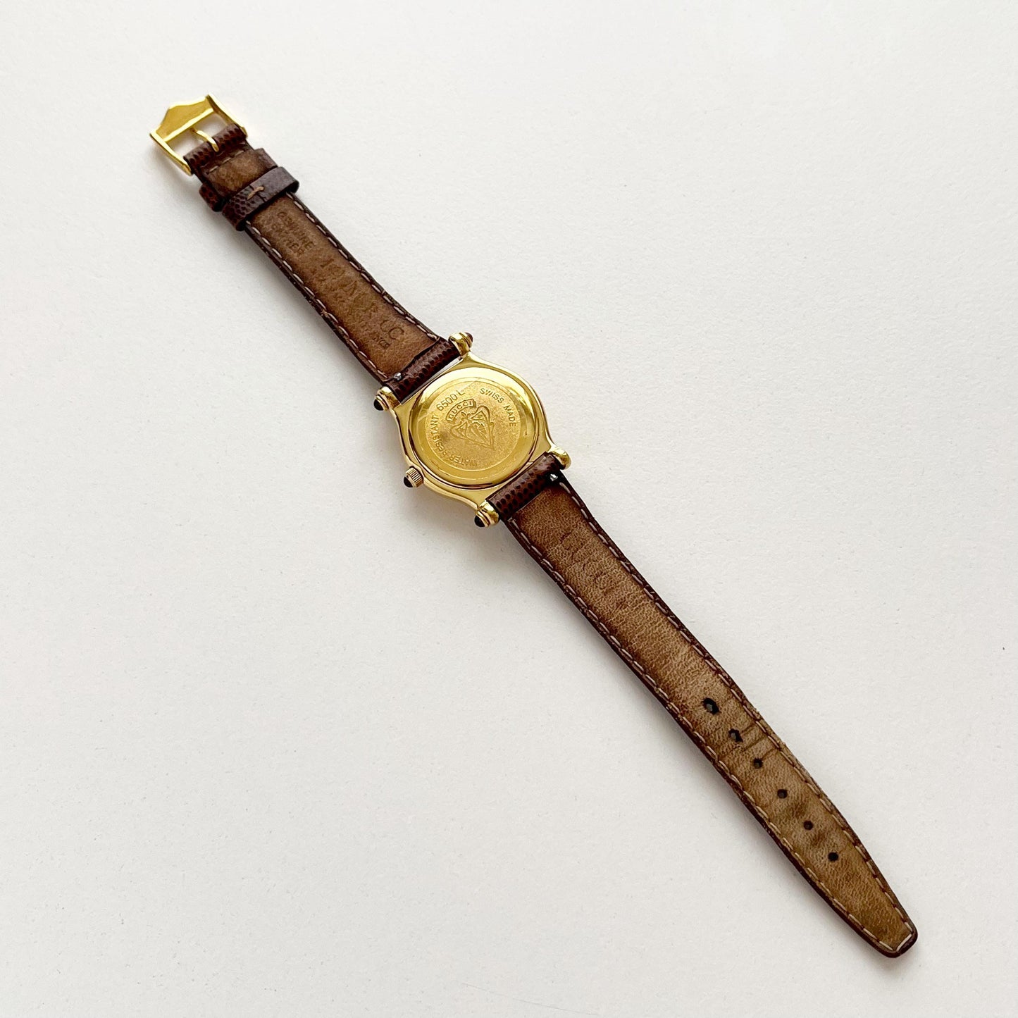 Vintage Gucci Gold Watch, Brown Band, Boxed, Gift for Her, Full Set