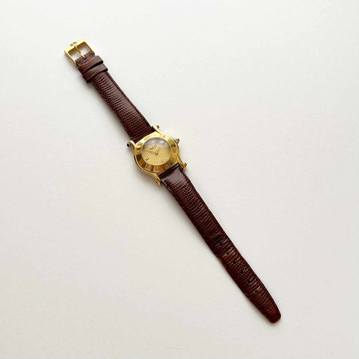 Vintage Gucci Gold Watch, Brown Band, Boxed, Gift for Her, Full Set