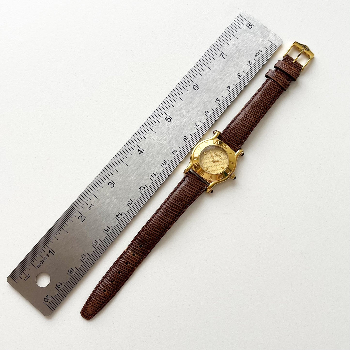 Vintage Gucci Gold Watch, Brown Band, Boxed, Gift for Her, Full Set
