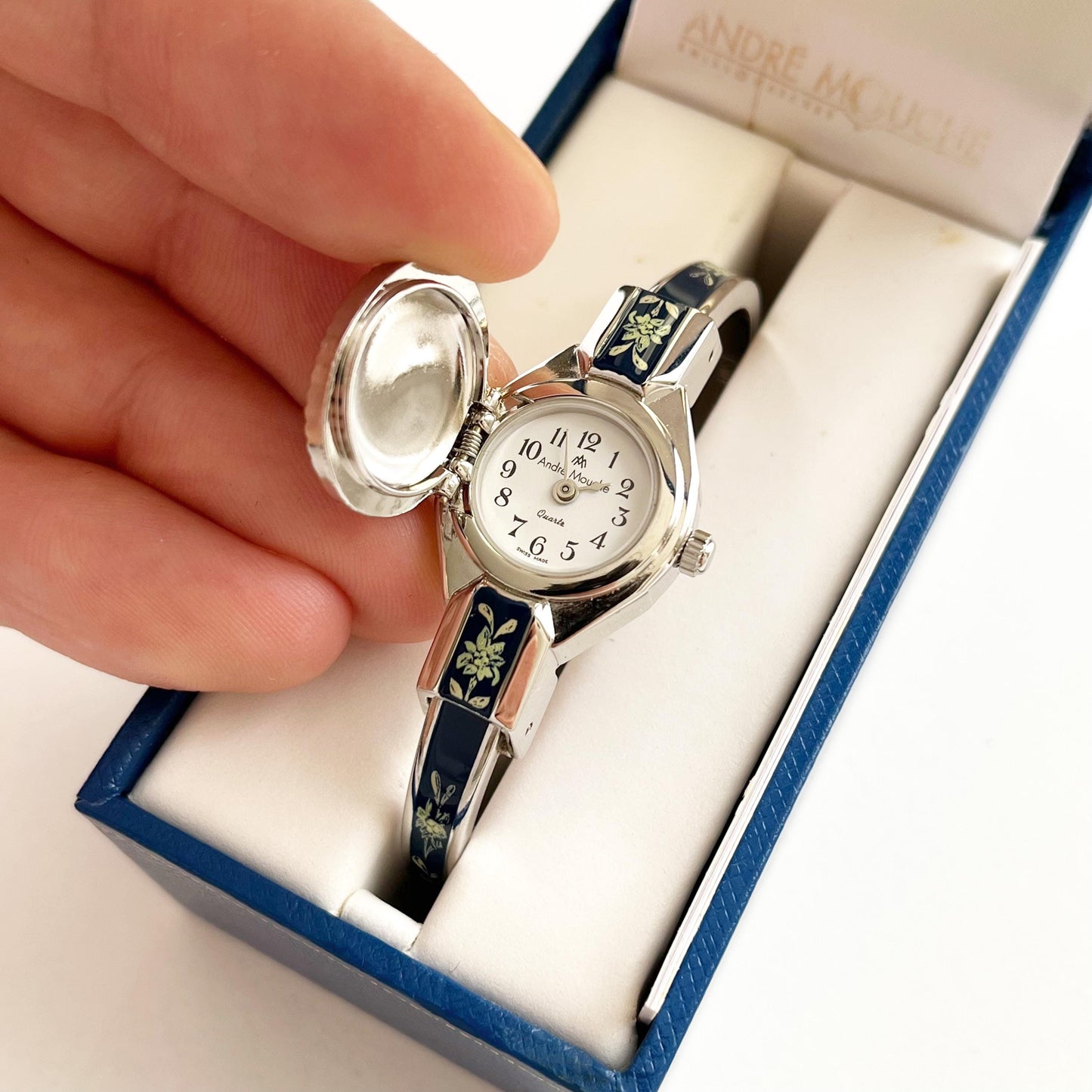 Andre Mouche Vintage Silver Watch, Boxed, Goft for Her