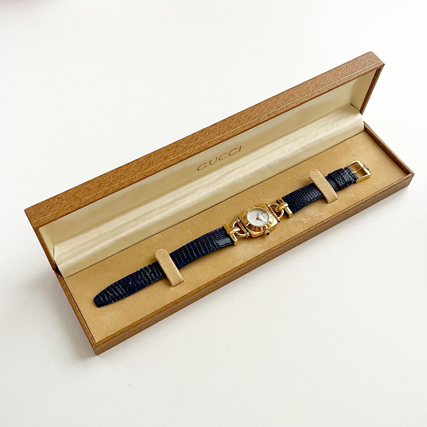 MINT - Vintage Gucci Women’s Watch, Full Set, Gold Watch, Leather Band, Gift for Her