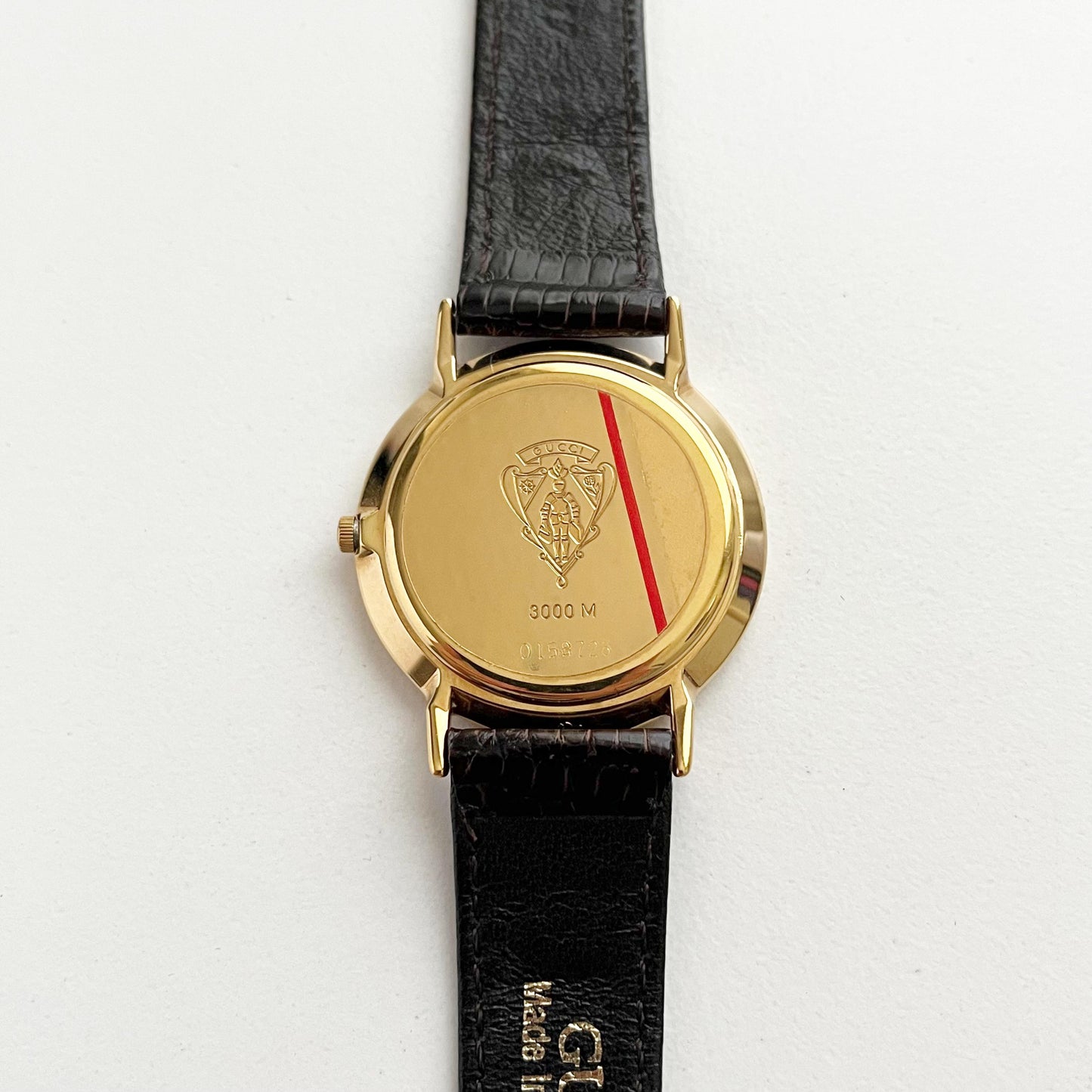 Vintage Gucci Women’s Watch, Gold Dial, Leather Band, Boxed, Gift for Her