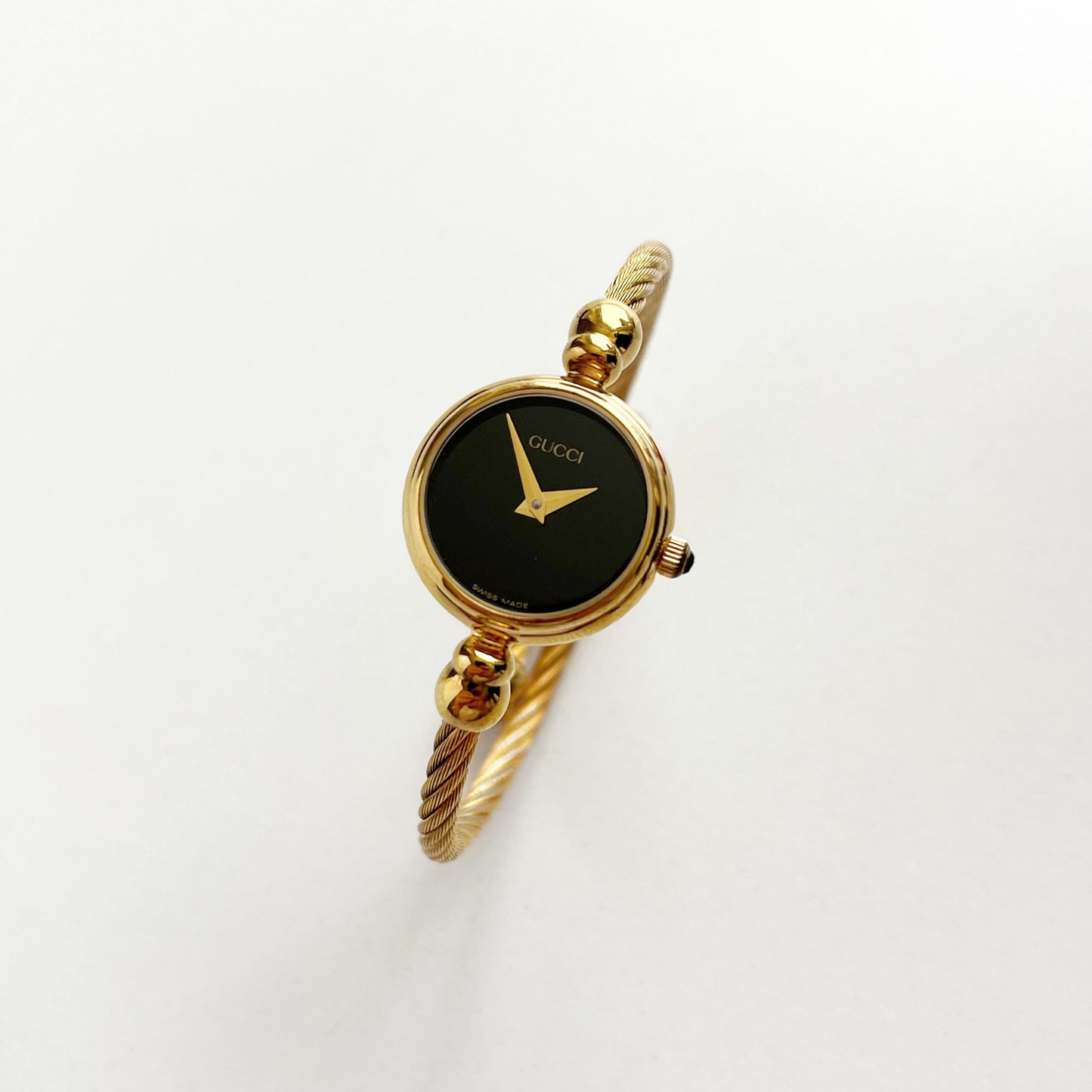 Gucci Women’s Vintage Watch, Black Dial, Bangle Gold Watch, Gift for Her