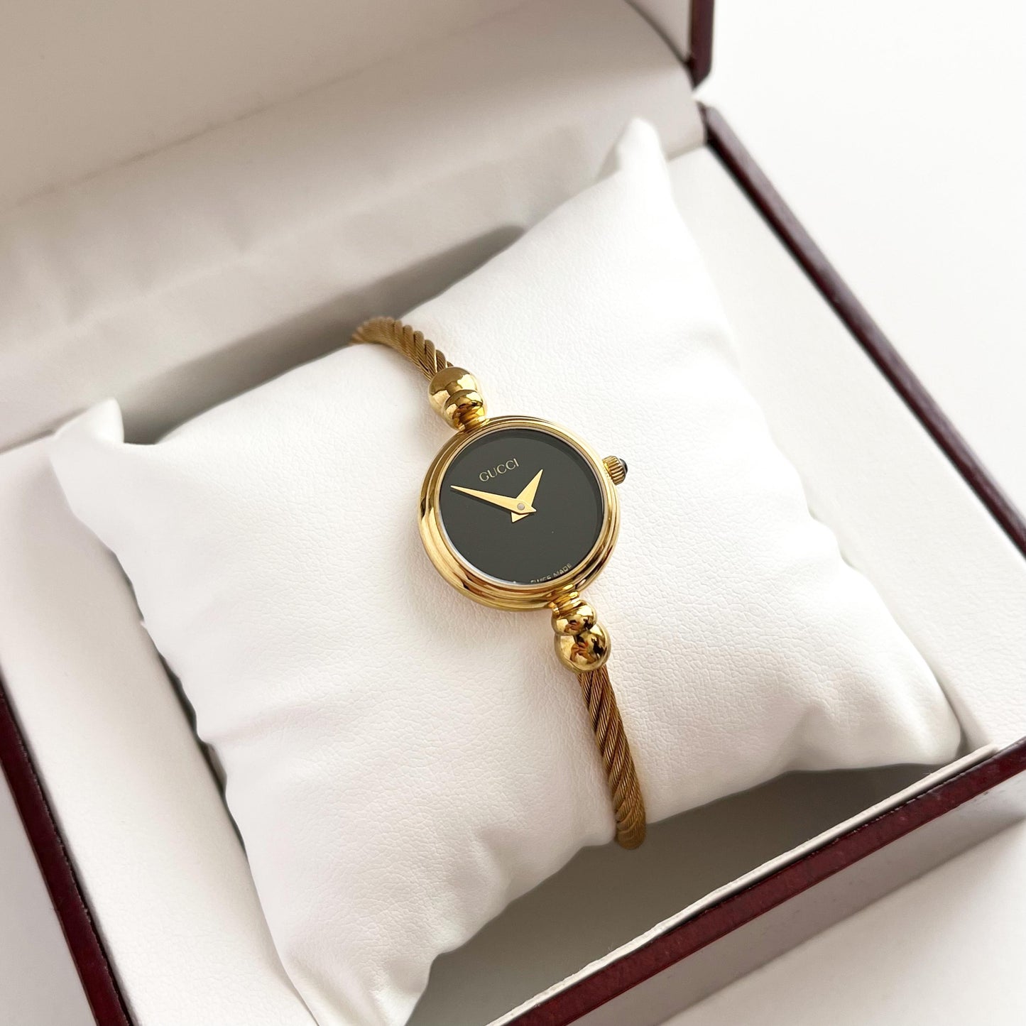 Gucci Women’s Vintage Watch, Black Dial, Bangle Gold Watch, Gift for Her