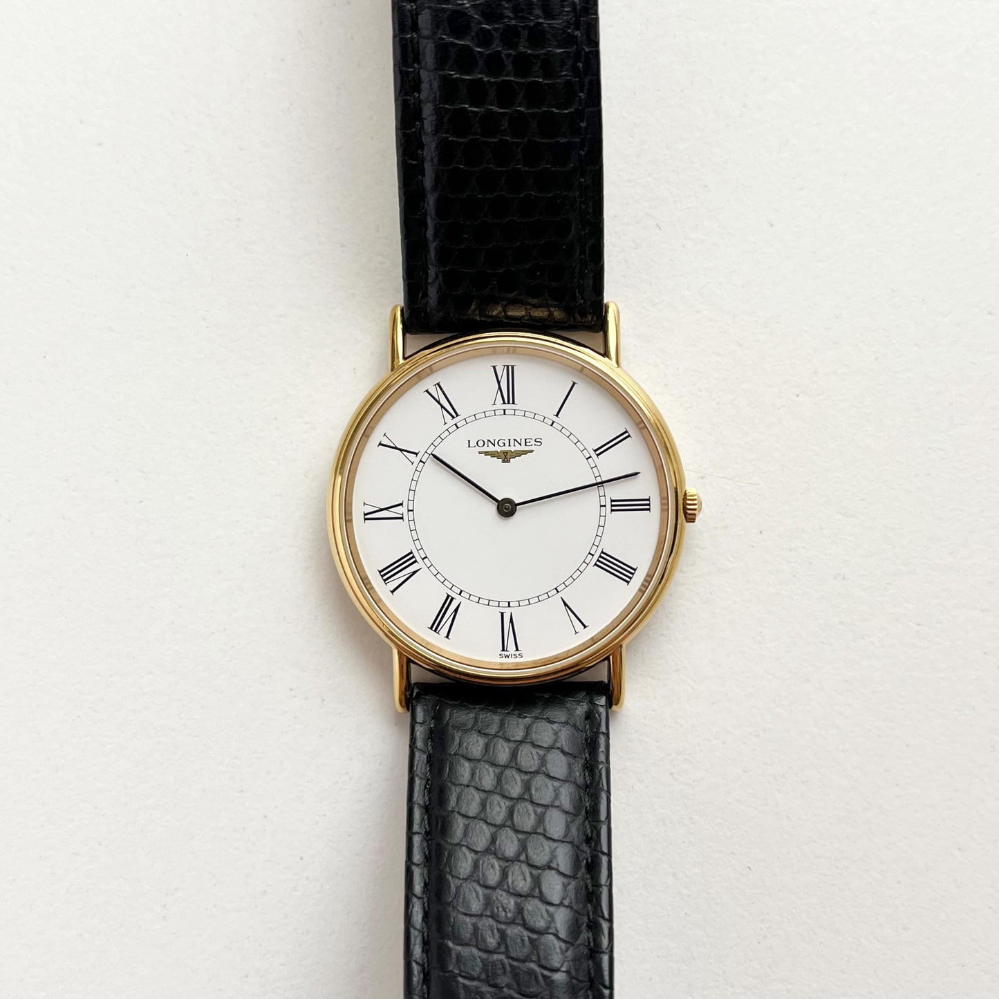 Longines Men’s Classic Watch, Authentic Leather Band, White Face, Quartz Movement
